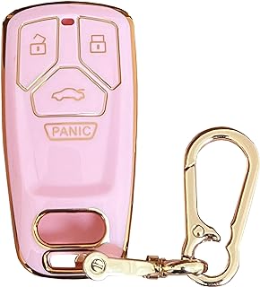 Car TPU Key Case for Audi Key Fob Cover Fit for 4 Buttons Audi 2017-up A4 A5 Q7 TT Smart Key Fob Shell (Pink)