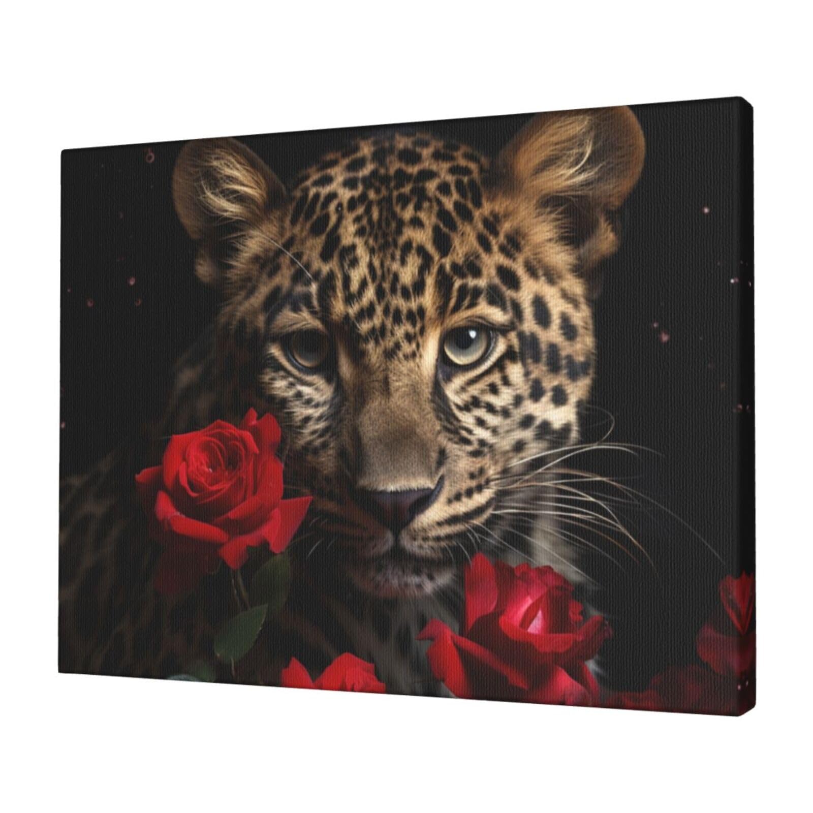 KLOPH Rose Leopard Canvas Wall Art for Living Room 12"x16" Modern Artwork Painting for Bathroom Hanging Canvas Prints Aesthetic Wallart for Bedroom Kitchen Office Wall Decor