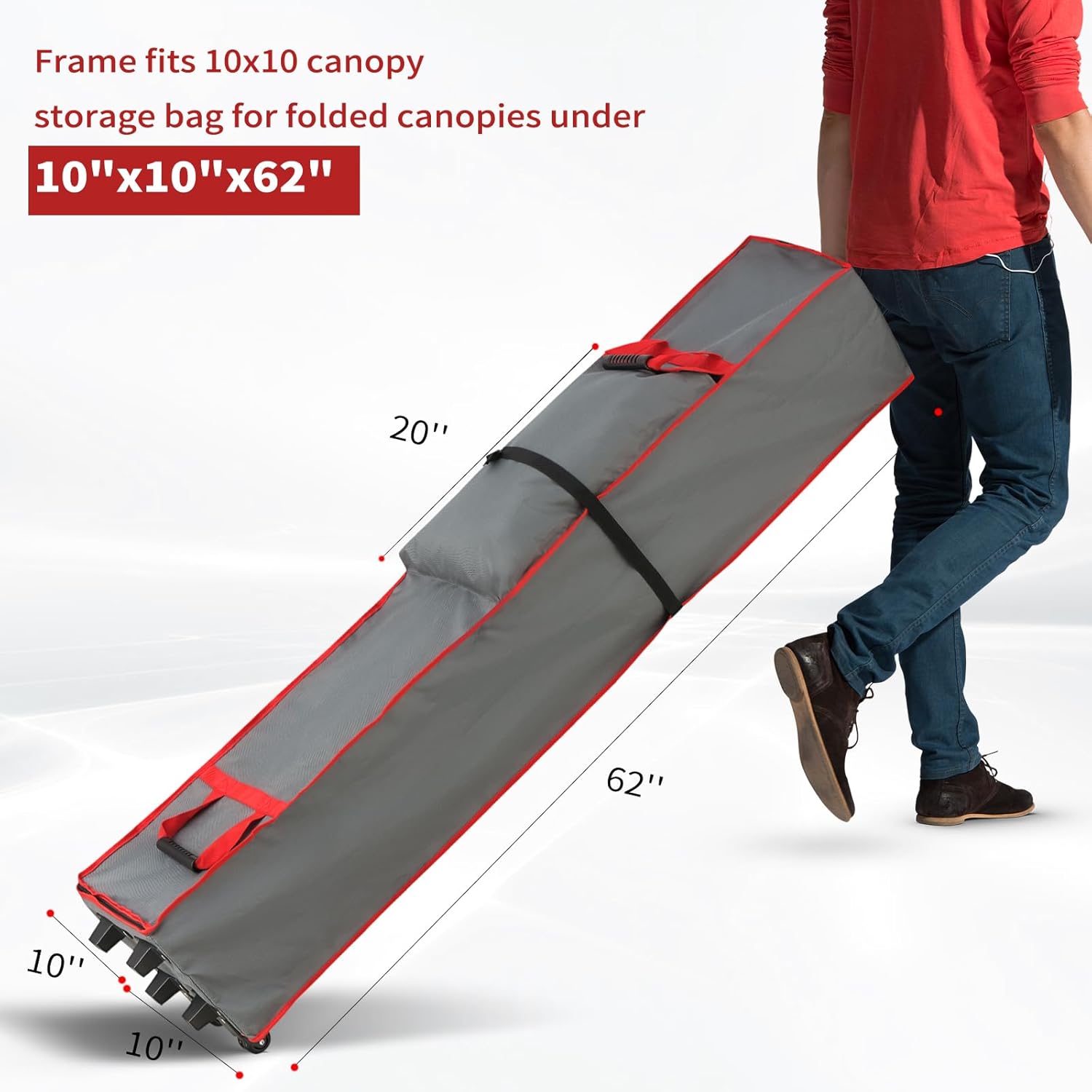 10x10 Pop Up Canopy Tent Storage Bag with Wheels & Handles, Fits Folded Size 10x10x62in, Heavy Duty Replacement Bag for Canopy & Gazebo
