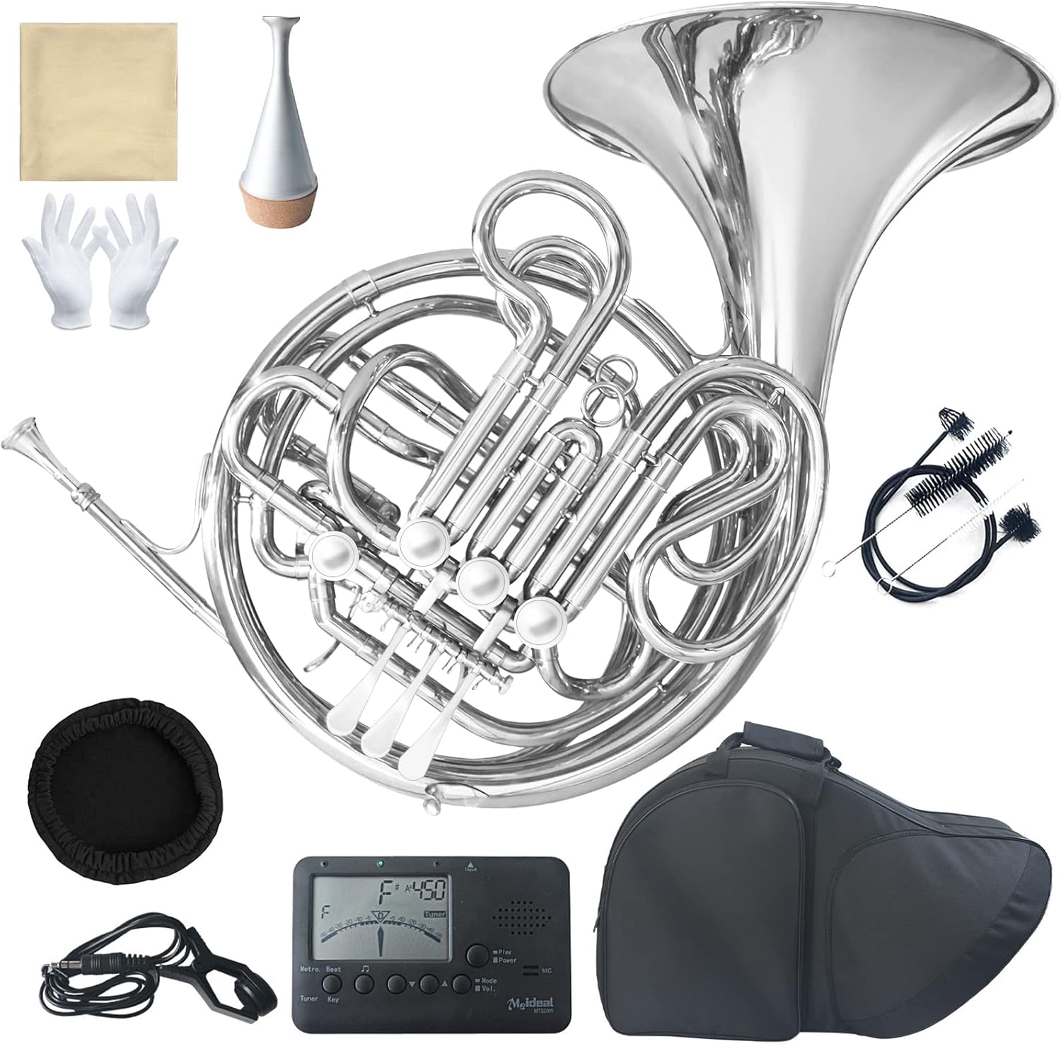 Double French Horn F/Bb 4 Keys, Silver Lacquer French Horn