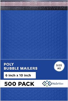 Royal Blue Bubble Mailers 6x10, Poly Padded Envelopes #0, 500 Pack