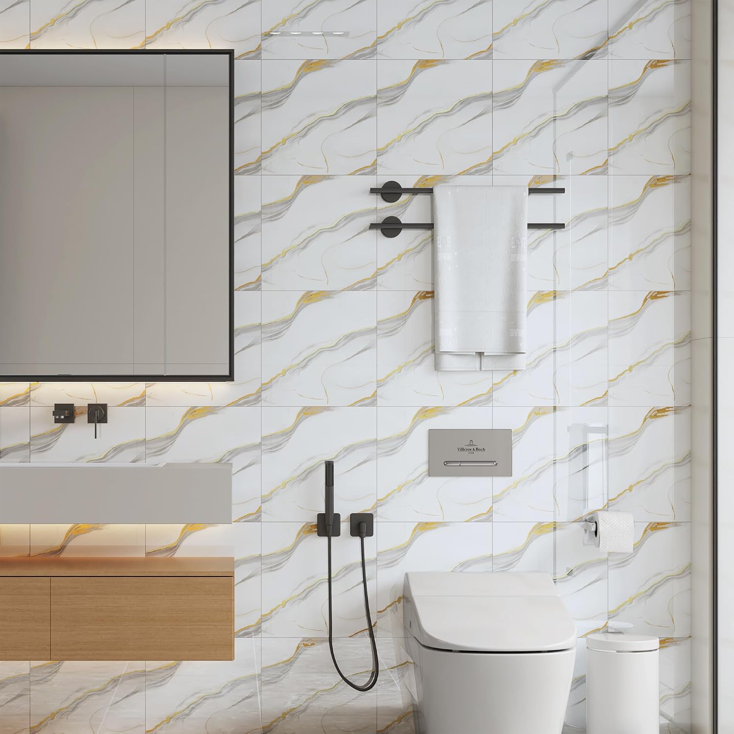 Haimin Wall Panels Peel and Stick Faux Marble Tiles 20 Pack 11.8x11.8in | 19.4 sq ft total. Ideal for bath/ kitchen backsplash, wall decor. Lightweight, waterproof, self-adhesive, easy DIY faux tiles