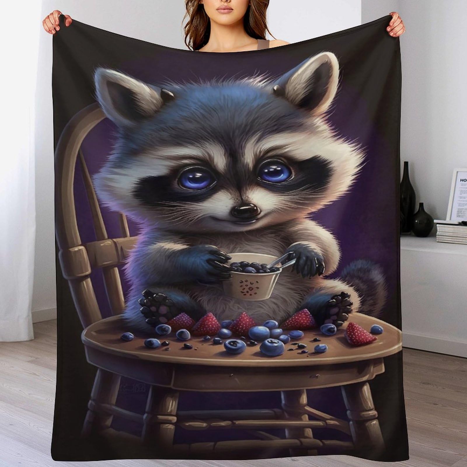 Couverture raton laveur en flanelle 100x130cm pour canapé