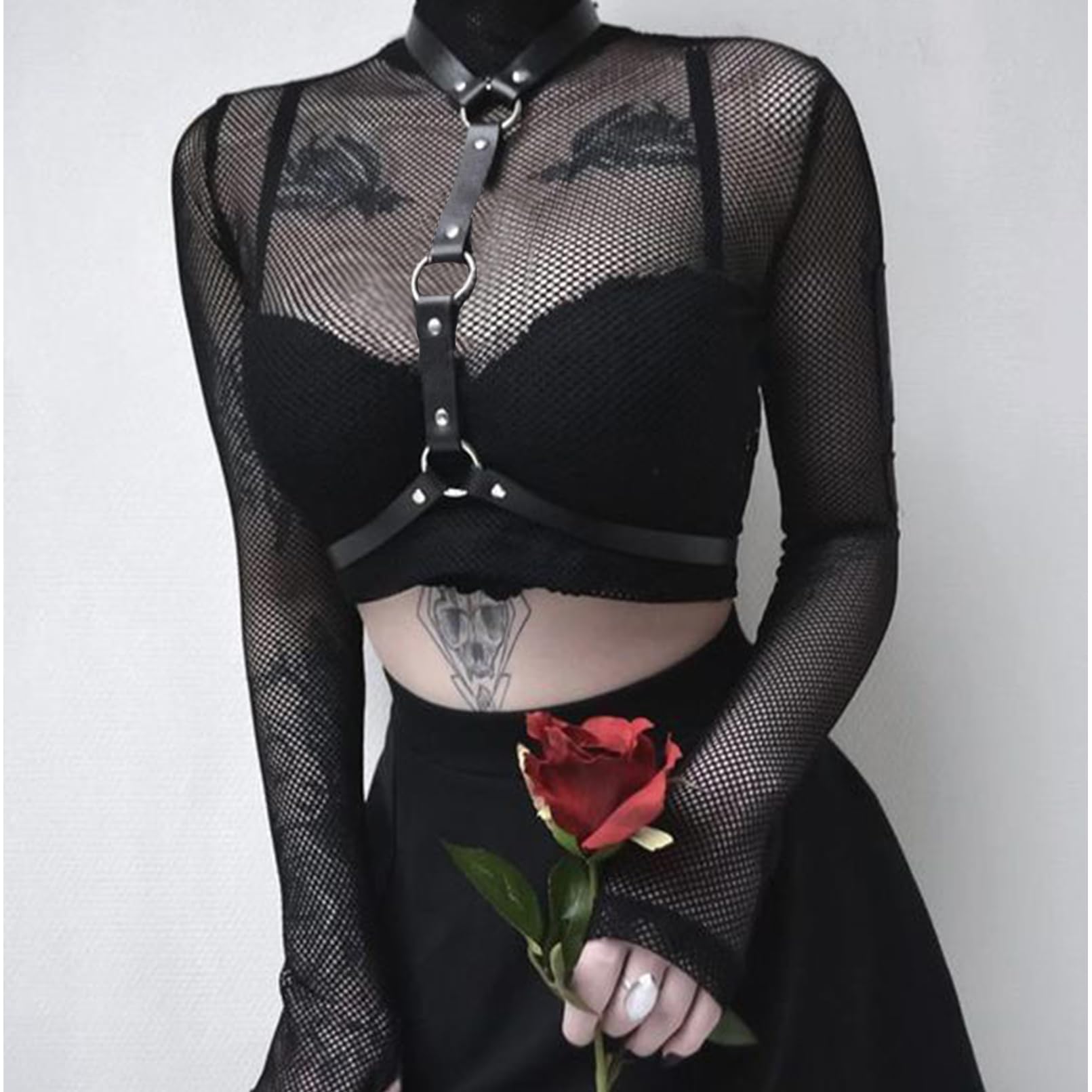 Punk Imbracatura in Pelle Donna Regolabile Cintura Toracica Punk Lingerie con Manette e Collare Fetish Bondage Set BDSM Bondage Set Restrizioni Gay