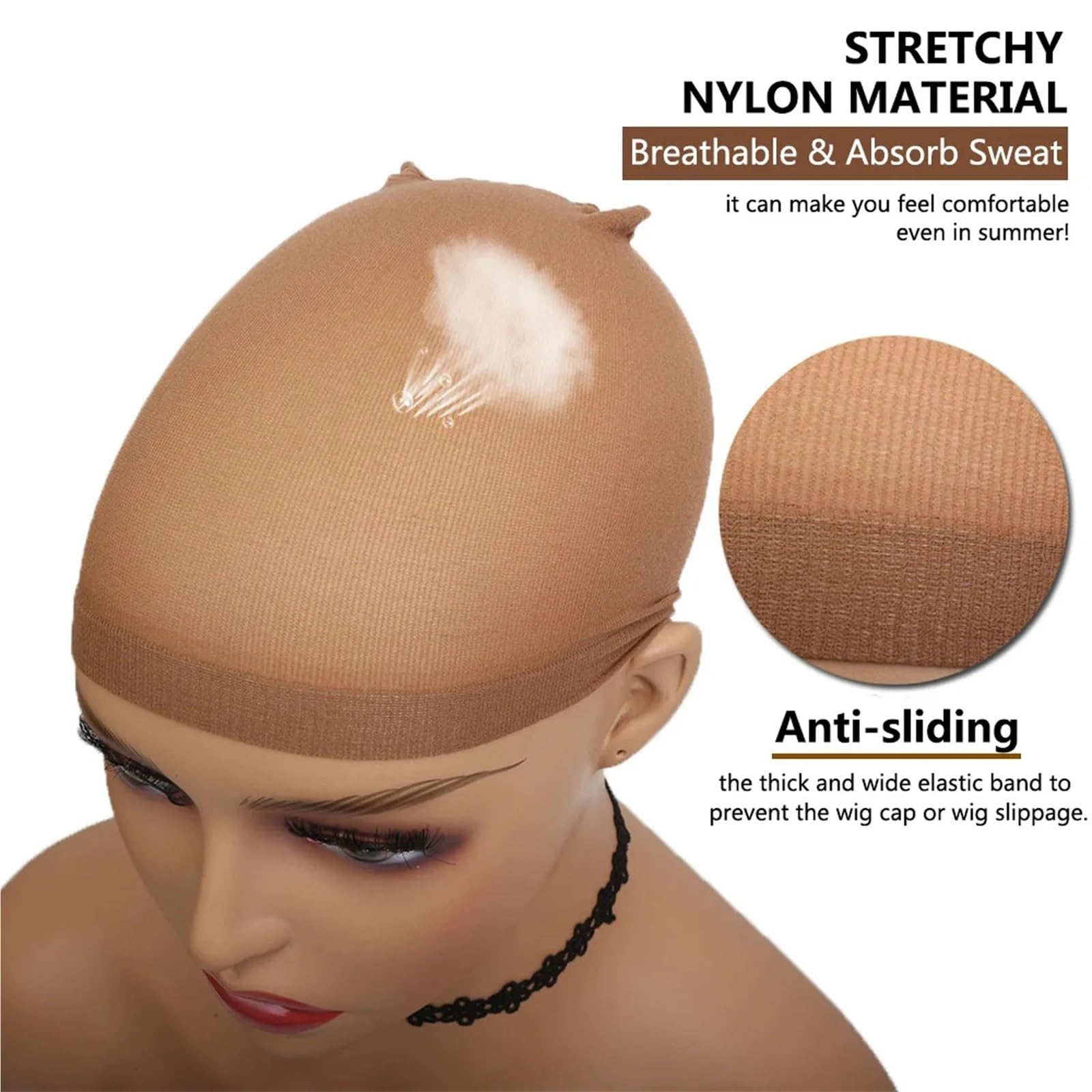 Gorra de peluca barata, media for pelucas, red for calvas, nailon elástico(20Pieces Beige)