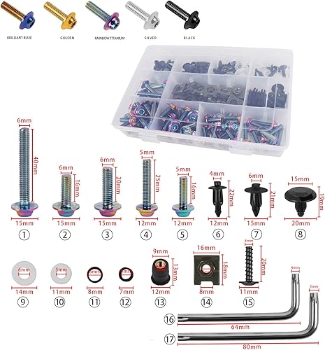 Miniatura 7 de BAIONE Juego de 195 piezas de pernos para carenado de acero inoxidable M5 M6, tornillos para carenado de parabrisas de motocicleta, sujetadores