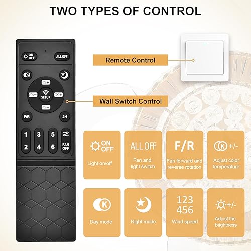 Miniatura 6 de Ventiladores de techo de 42 pulgadas con luz, ventilador de araña de cristal retráctil dorado, reversible, control remoto, kits de luces de techo