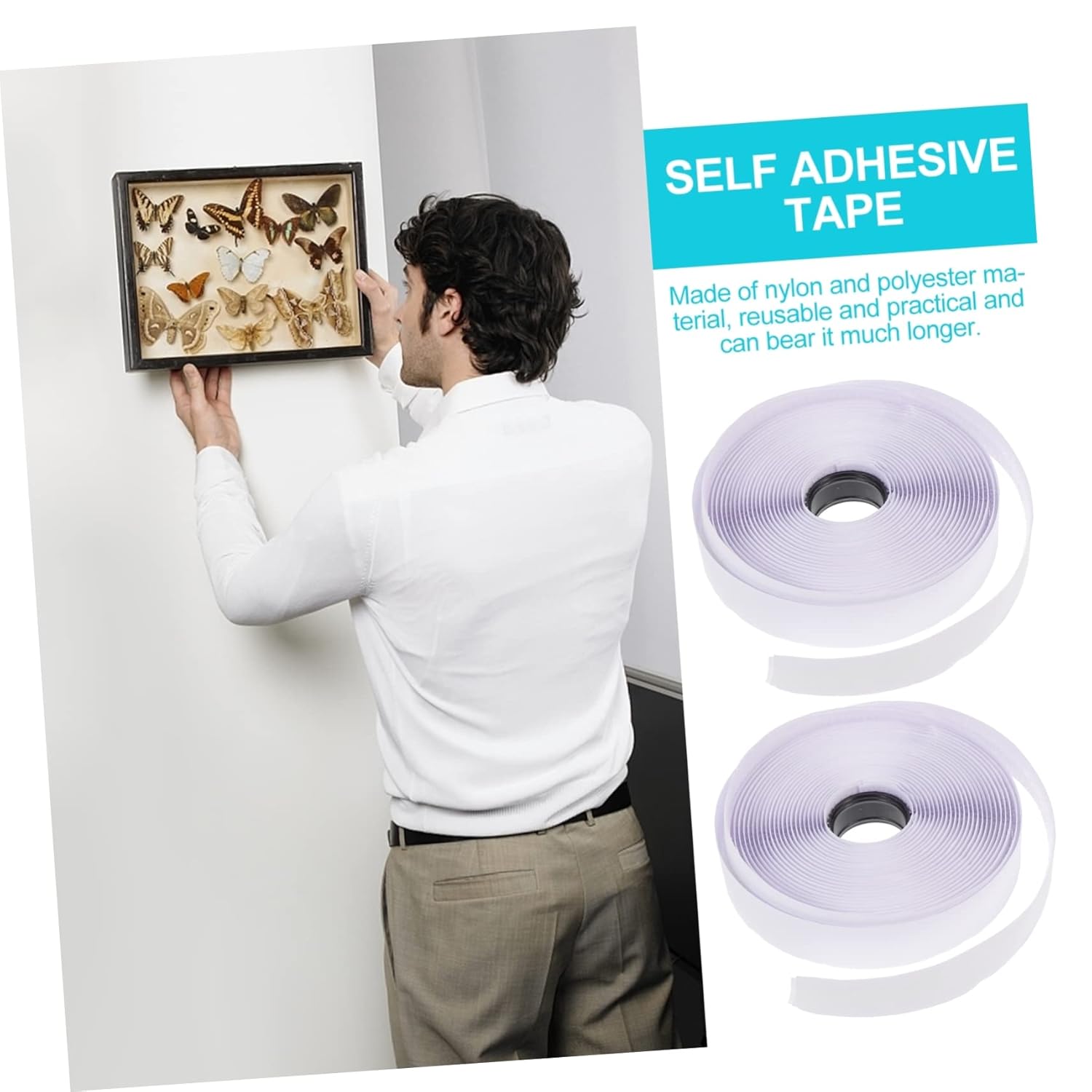 SECFOU 2rolls Self-Adhesive Hook and Loop Strip Cable Straps Durable and Tape for Organizing Cords Use