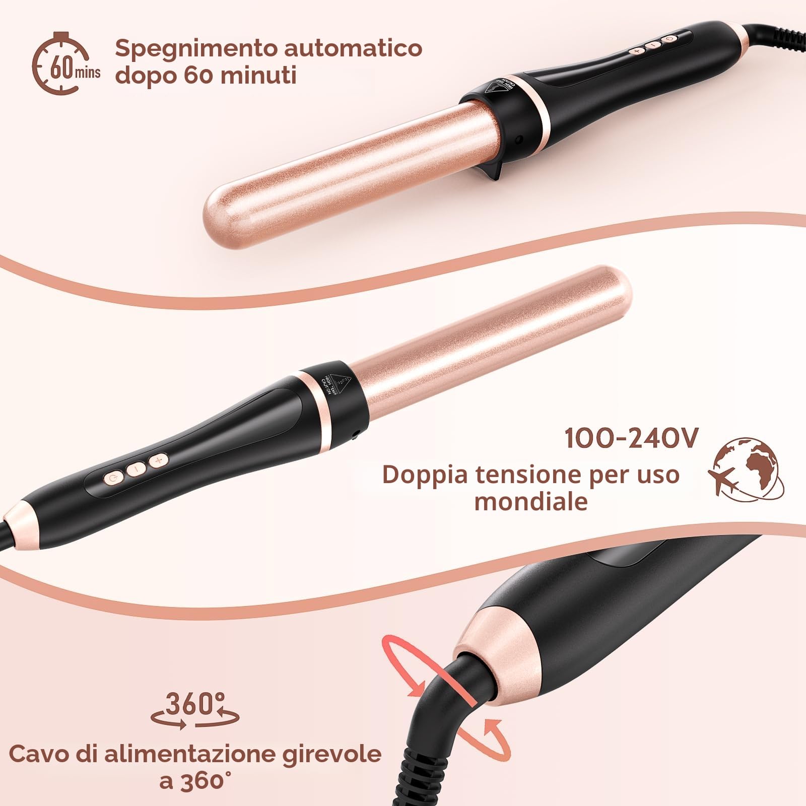 Ferro Arricciacapelli 5 in 1 Set Arricciacapelli Ceramica con Temperatura Regolabile 80°C - 230°C e Display LCD Piastra Onde per Capelli con 9-32mm Ferri di Diverso e Spegnimento Automatico