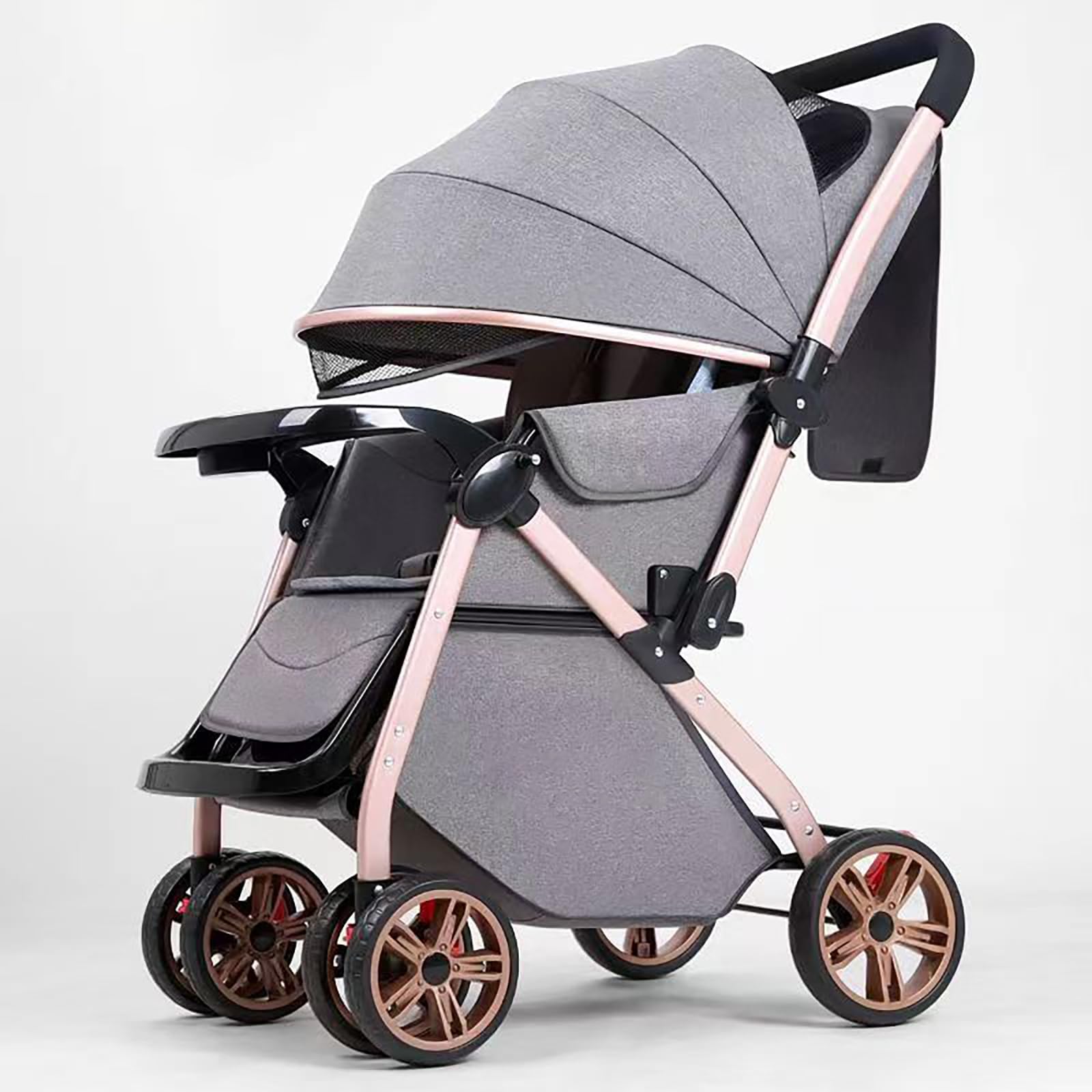 ESYAMAPET 2 in 1 Lightweight Stroller, High Landscape Baby Stroller w/Two-Way Rotational Seat, Storage Basket, Adjustable Backrest & Canopy, Foldable Infant Pram Stroller for 0-36 Months Babies, Grey