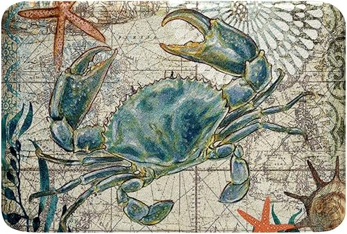 Alfombra divertida para puerta delantera, cangrejo, costero, náutico, océano, estrella de mar, mapa retro, alfombra de baño, alfombra suave,
