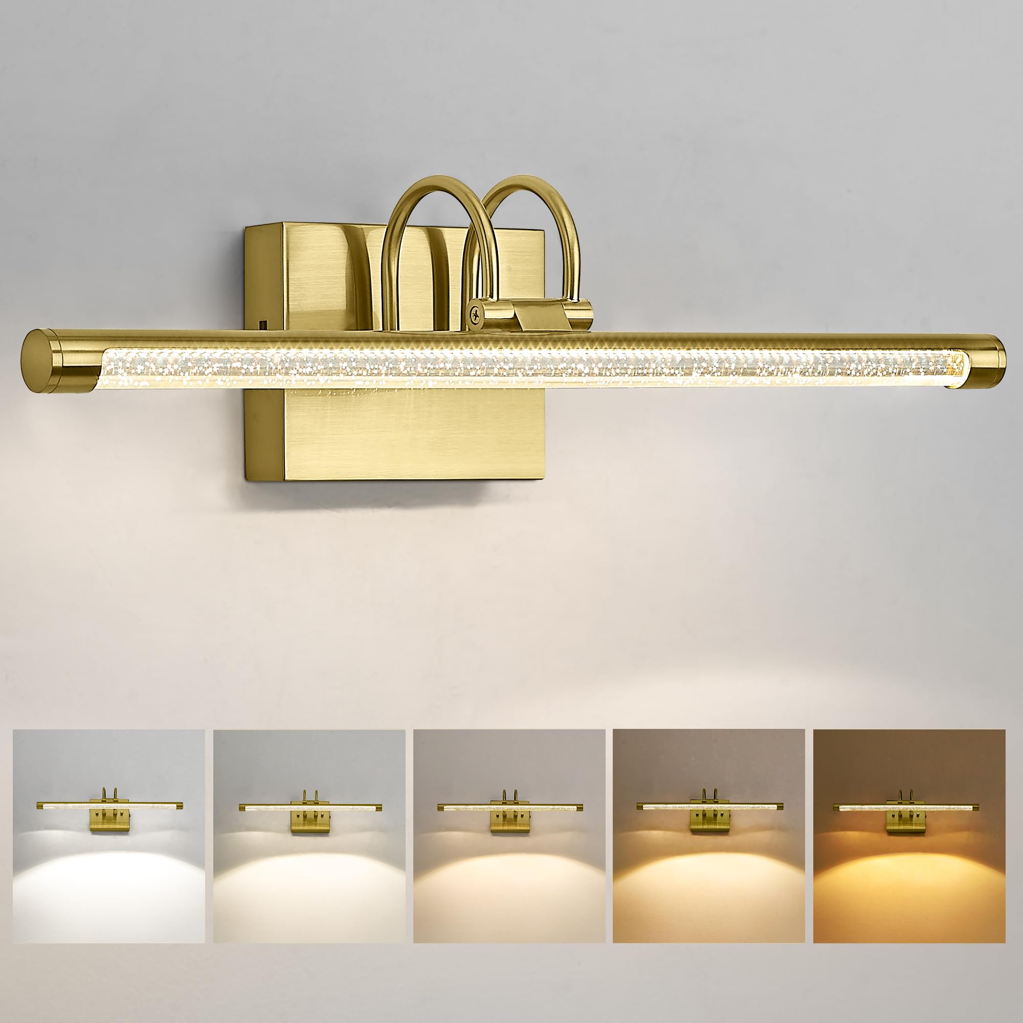 LMS Modern Bathroom Vanity Light 19.7 inch, 9W 5CCT Led Bathroom Light Fixture Over Mirror, Brushed Gold Bar Vanity Light for Bathroom Mirror Cabinets Bedroom LMS-183