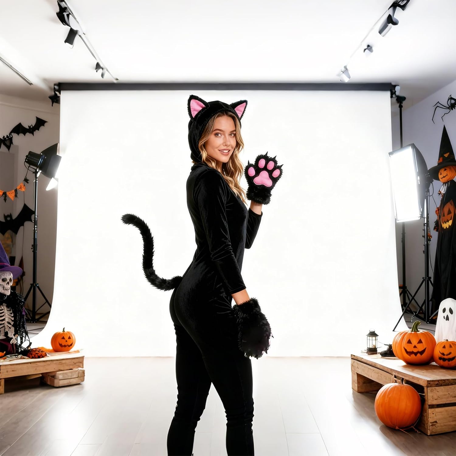 Cheetah Onesie Cat Costume for Women Halloween Fleece Leopard Costumes Animals Cosplay Dress Up - Image 3