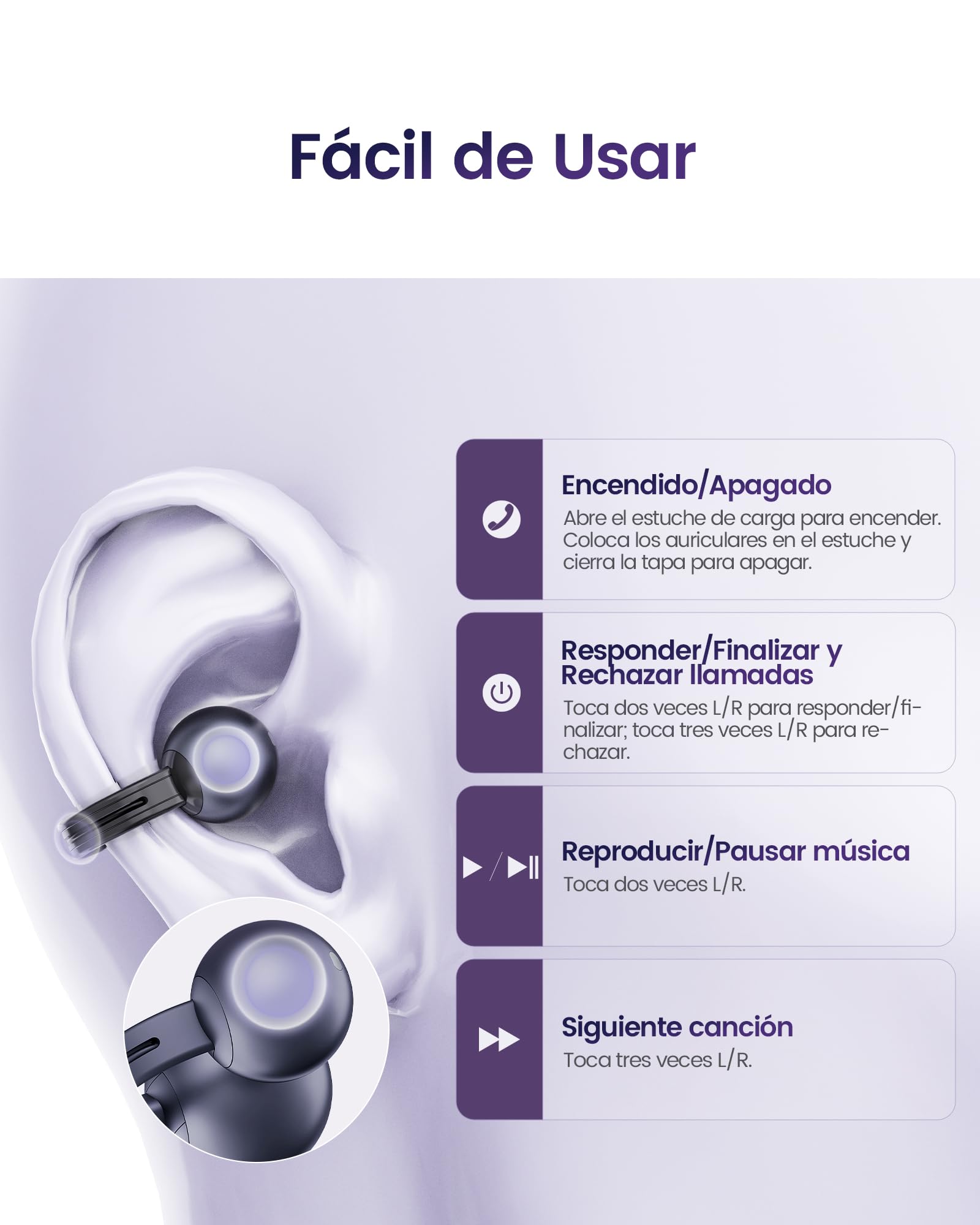 mojawa StarClip Auriculares Inalámbricos de Clip Abierto, Sonido Panorámico 4D, Ajuste Ligero y Seguro, Micrófono con Cancelación de Ruido, Resistentes al Agua IP54 para Deporte y Uso Diario, Plata