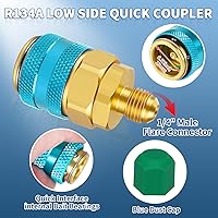 Vista 6 de Manguera de recarga de refrigerante R134a con calibre, kit de recarga de freón para refrigerador A/C R134A con válvulas de perforación de bala