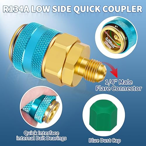 Miniatura 6 de Manguera de recarga de refrigerante R134a con manómetro, A/C R134A Kit de recarga de freón para refrigerador con válvulas de perforación de bala,