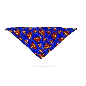DC Comics Dog Bandana | Batman Logo Repeated Pattern | Super Adorable Superhero Scarf for Pets | Small Dog Bandana with Superman Print | Comfortable Dog Apparel & Accessories