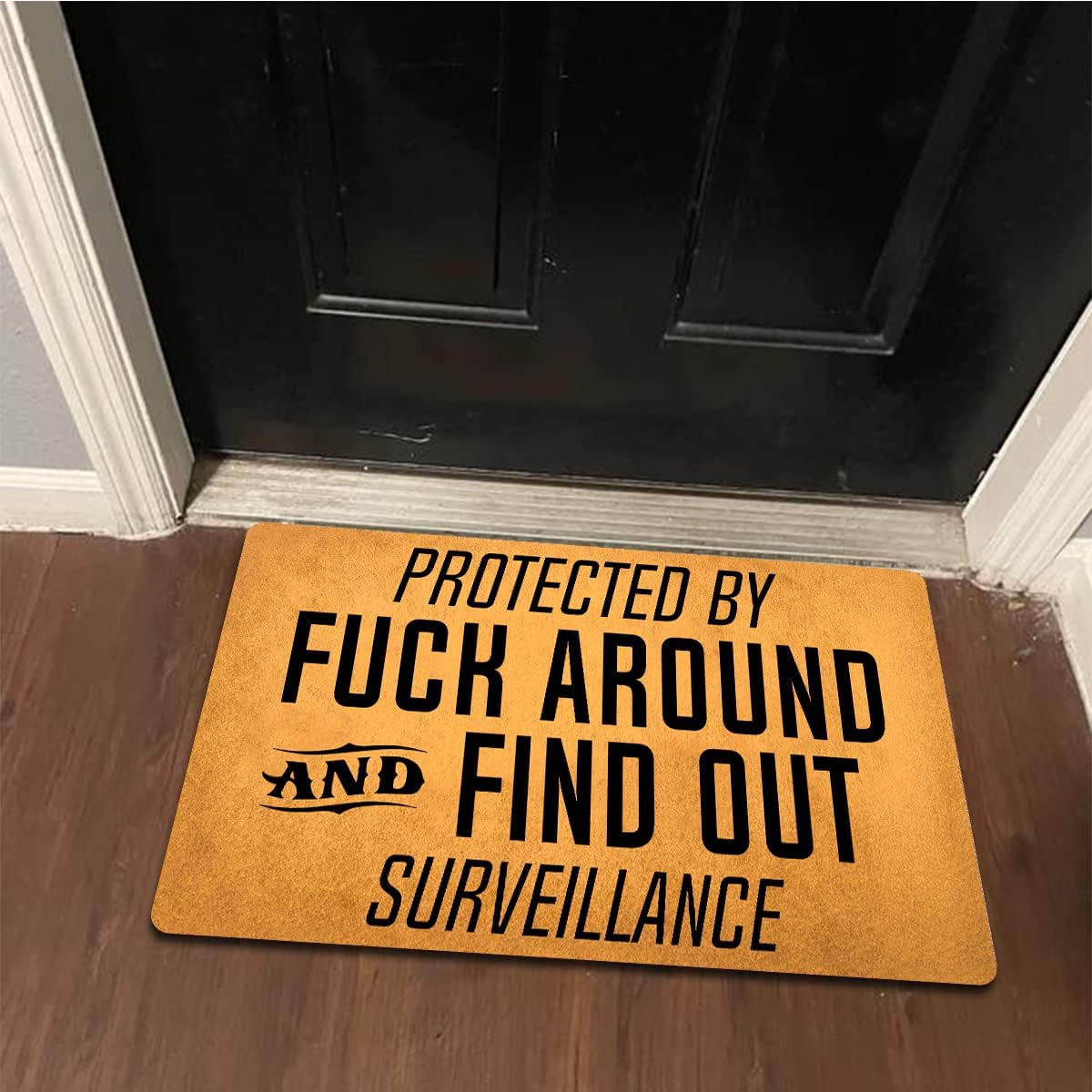 Funny Welcome Doormat Home Decor Area Rugs Welcome Mat with Rubber Back (18 x 30)inch Protected by Fuck Around and Find Out Surveillance Doormat For Entrance Way Indoor Front Porch Mats Kitchen Mats