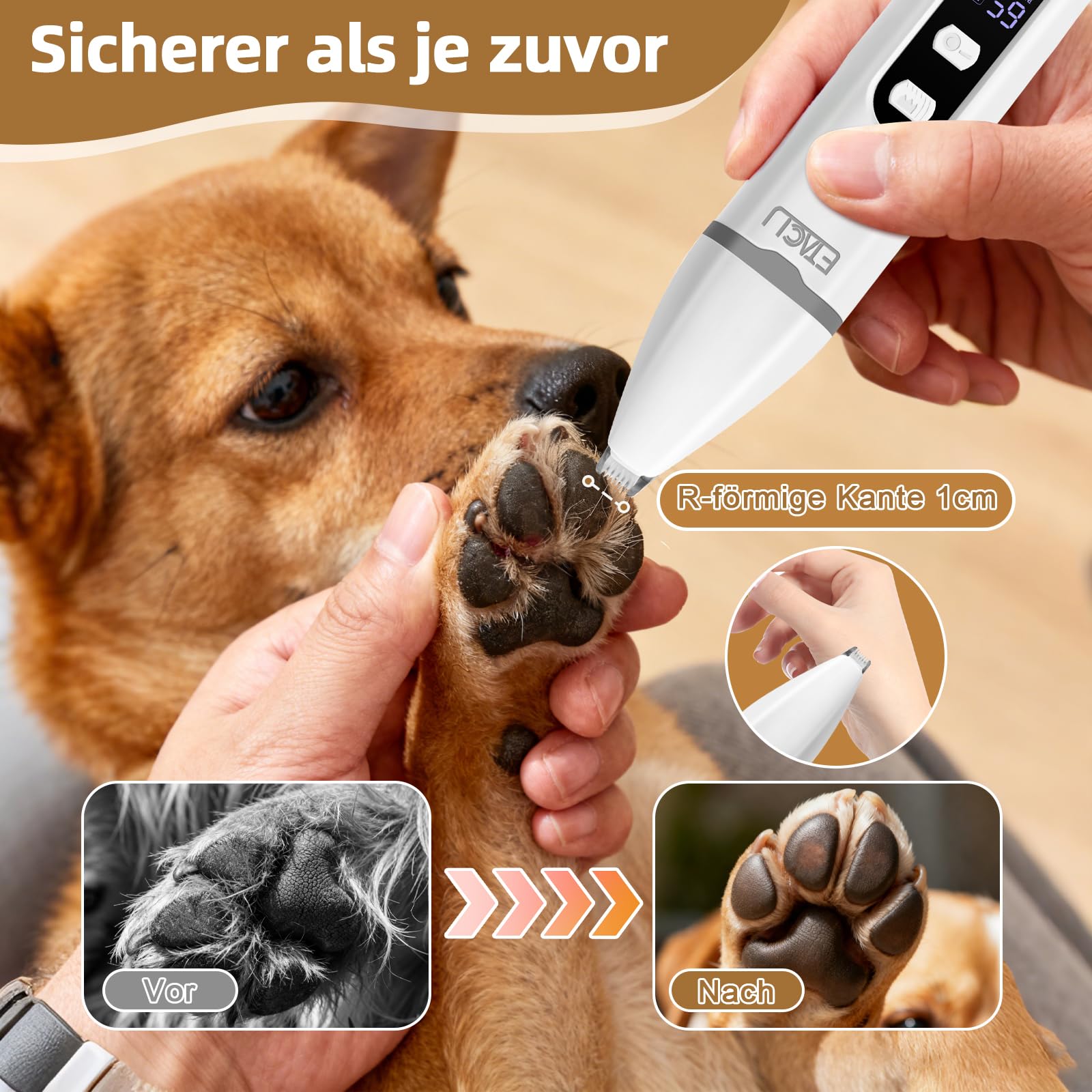 ETACCU Profi Hundeschermaschine 4 in 1 mit Krallenschleifer, Akku Tierhaarschneider für Hunde und Katzen, Leiser Hundetrimmer mit LED-Anzeige, Keramikklinge, USB-C, Fellpflege Set