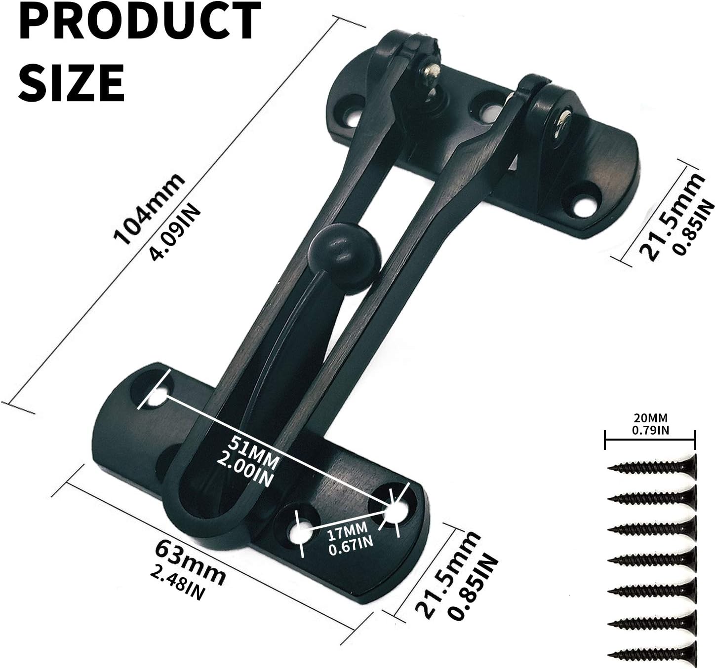 Door Latch Security Bar Locks for Front Door,Thicken Solid Aluminium Alloy Door Stopper Security Home Reinforcement Lock for Swing-in Doors (3 Pack Black)