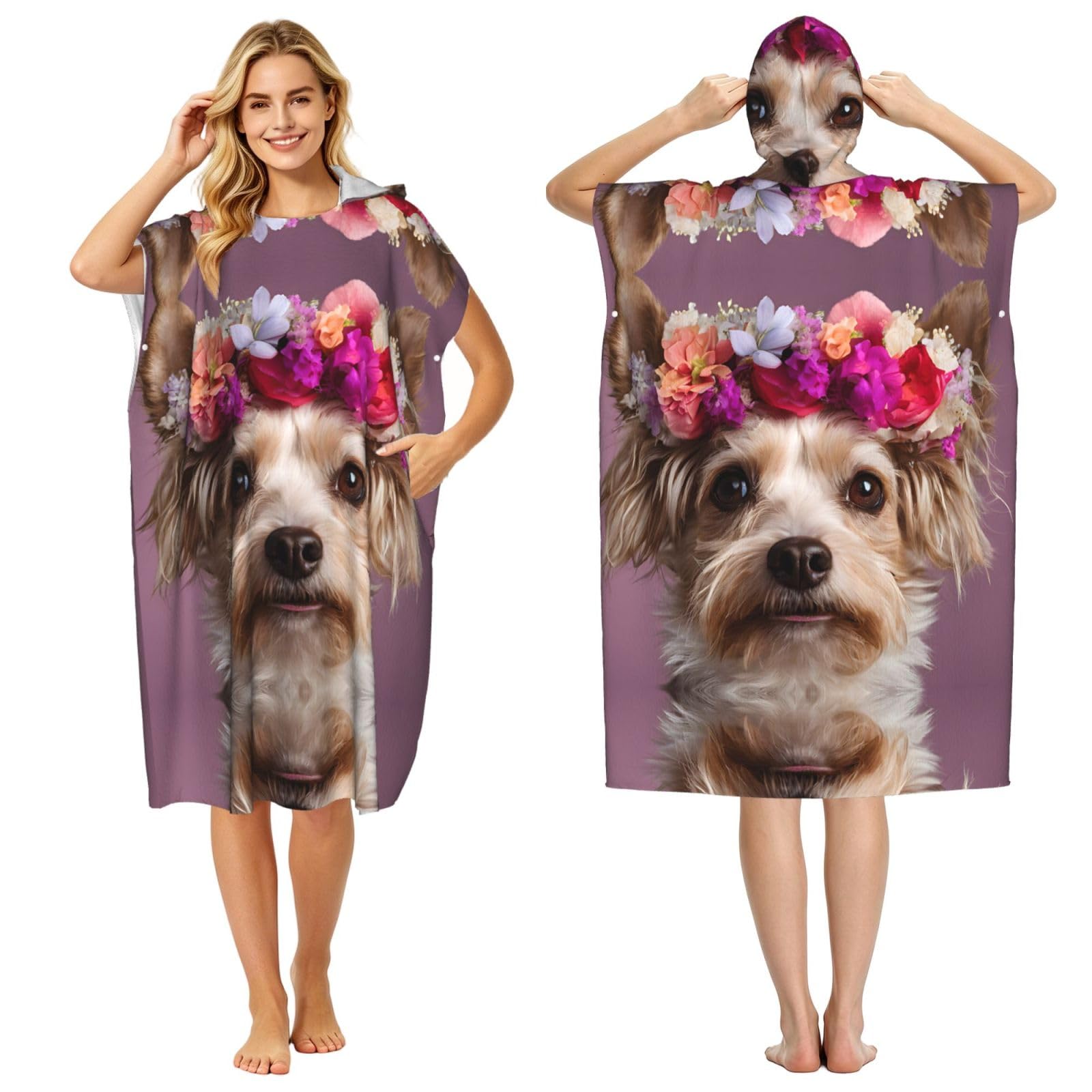 Poncho à capuche microfibre floral fini le froid après la douche pour adulte