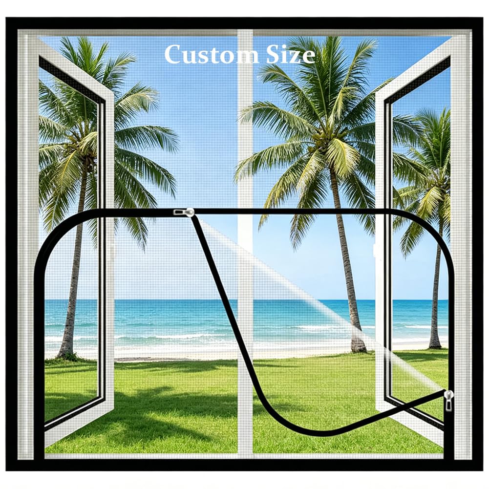 Yuly Custom Window Fly Screen, Self-Adhesives Window Netting For Insects, Size Bug Mosquito Net, Cat Protection Window Guard With Zip For Bedroom/Balcony