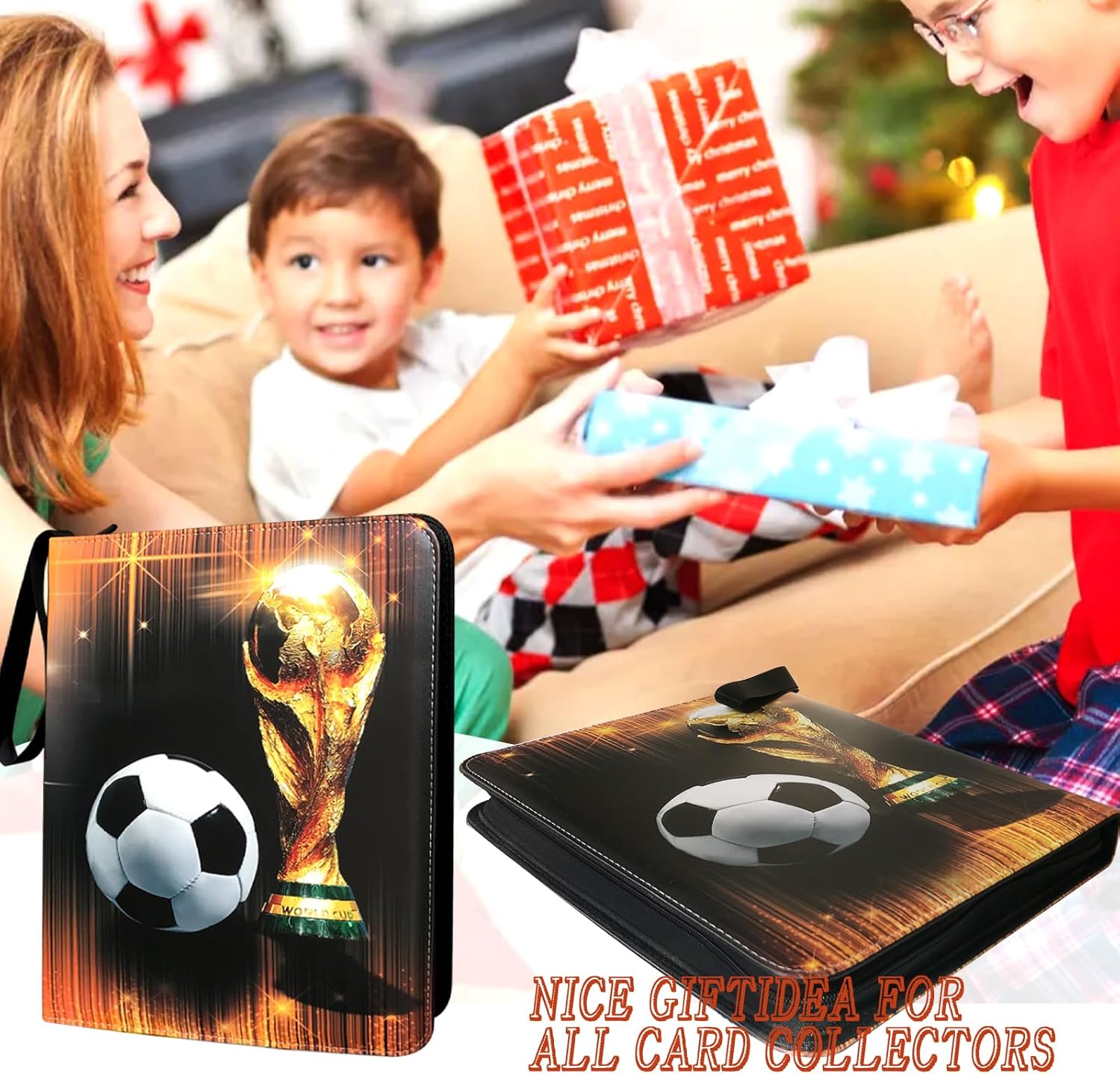 Trading Card Binder 900 Pockets, Soccer Card Binder Holder with 50 Removable Sleeves Fits 900 Sport Cards, Soccer Card Gifts Collector Album with Zipper Storage Display Case