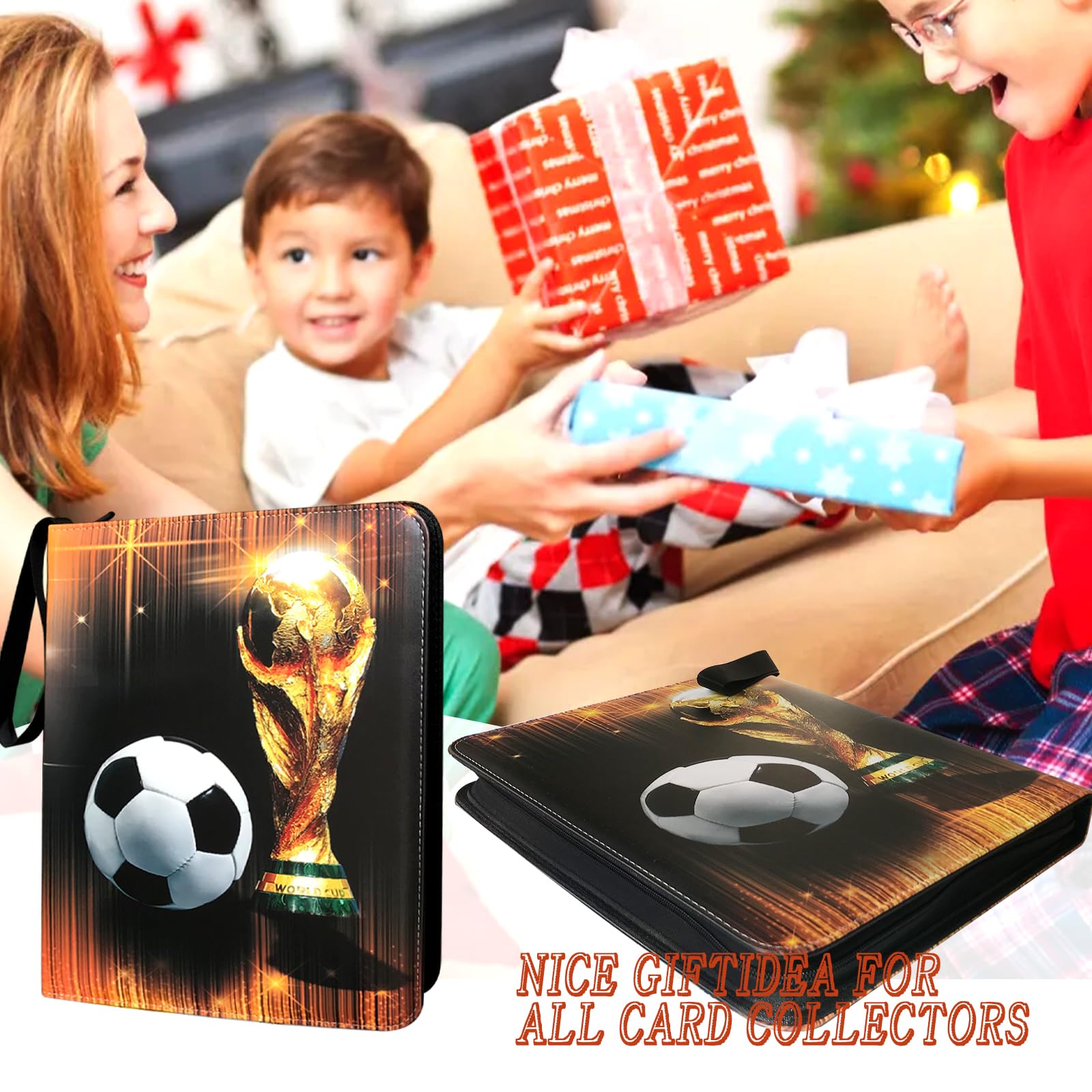 Carpeta de tarjetas coleccionables de 900 bolsillos, soporte para tarjetas de fútbol con 50 fundas extraíbles para 900 tarjetas deportivas, álbum de coleccionista de regalos de tarjetas de fútbol con 6
