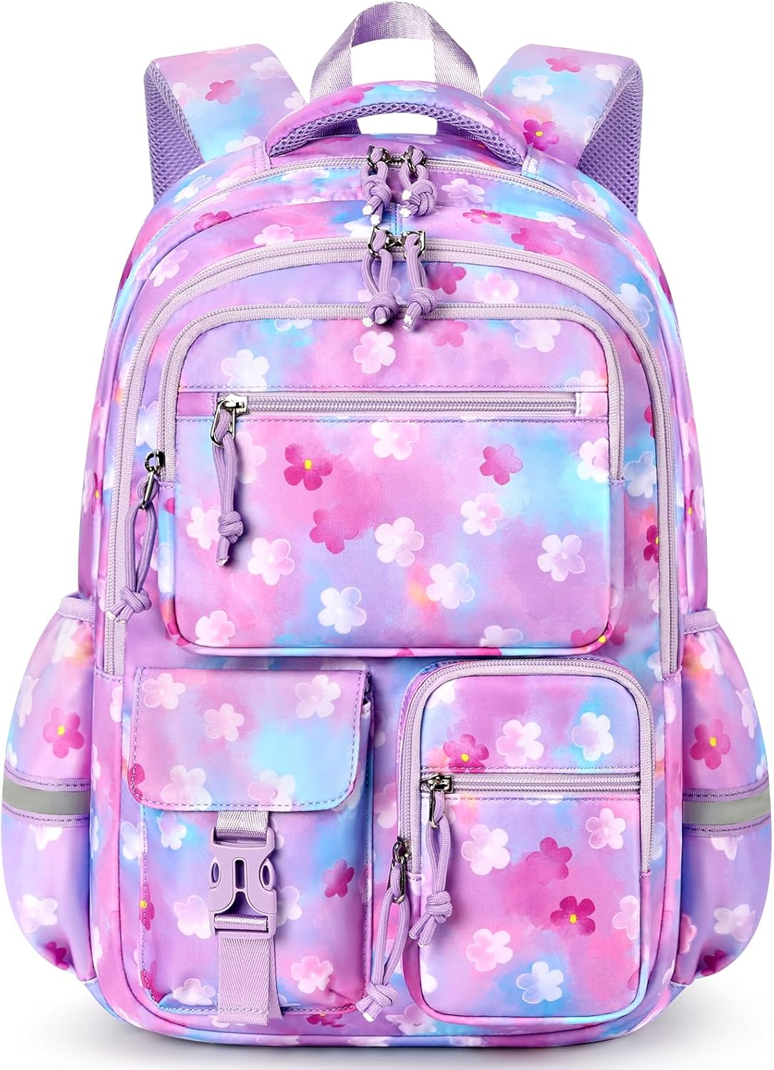 mibasies Backpack for Girls: 17.8IN Kids School Backpack for Elementary Primary - Bookbag with Laptop Compartment - Flower Purple