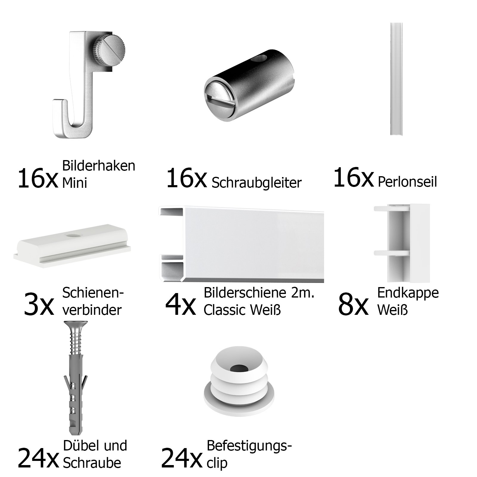 Leha Bilderschiene Galerieschiene Slider - Set 8m weiß