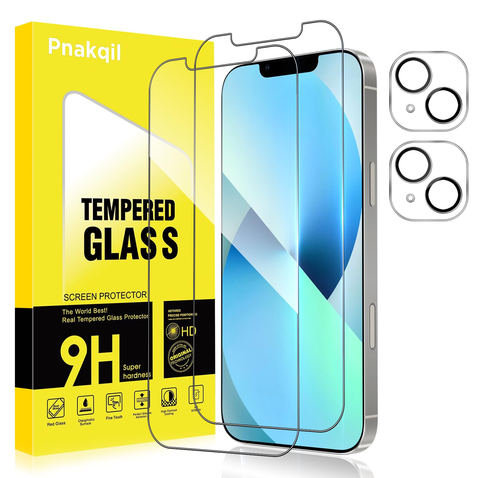 Pnakqil Protector Pantalla para iPhone 13 Mini con Protector Lente de Camara,Cristal Templado Vidrio Pelicula 9H Dureza Ultra HD Ultra Resistente Anti-Arañazos Instalación Fácil Screen,2+2 Piezas