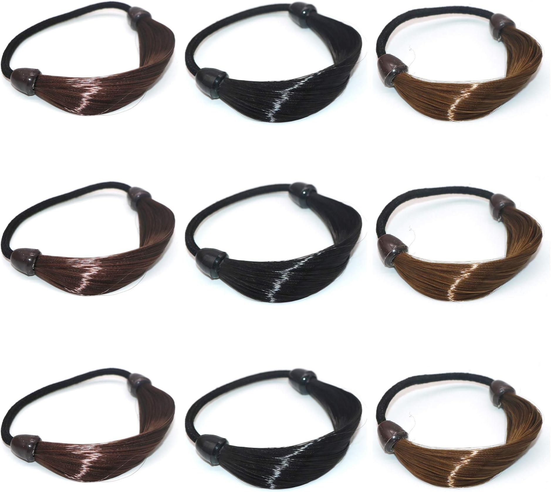 MOTZU 9 Pieces Ponytail holder, Women's Fashion Braid Straight Faux Wig Elastic Hair Band, Ponytail Holders Rope Ring, Hair Ties, Multicolour