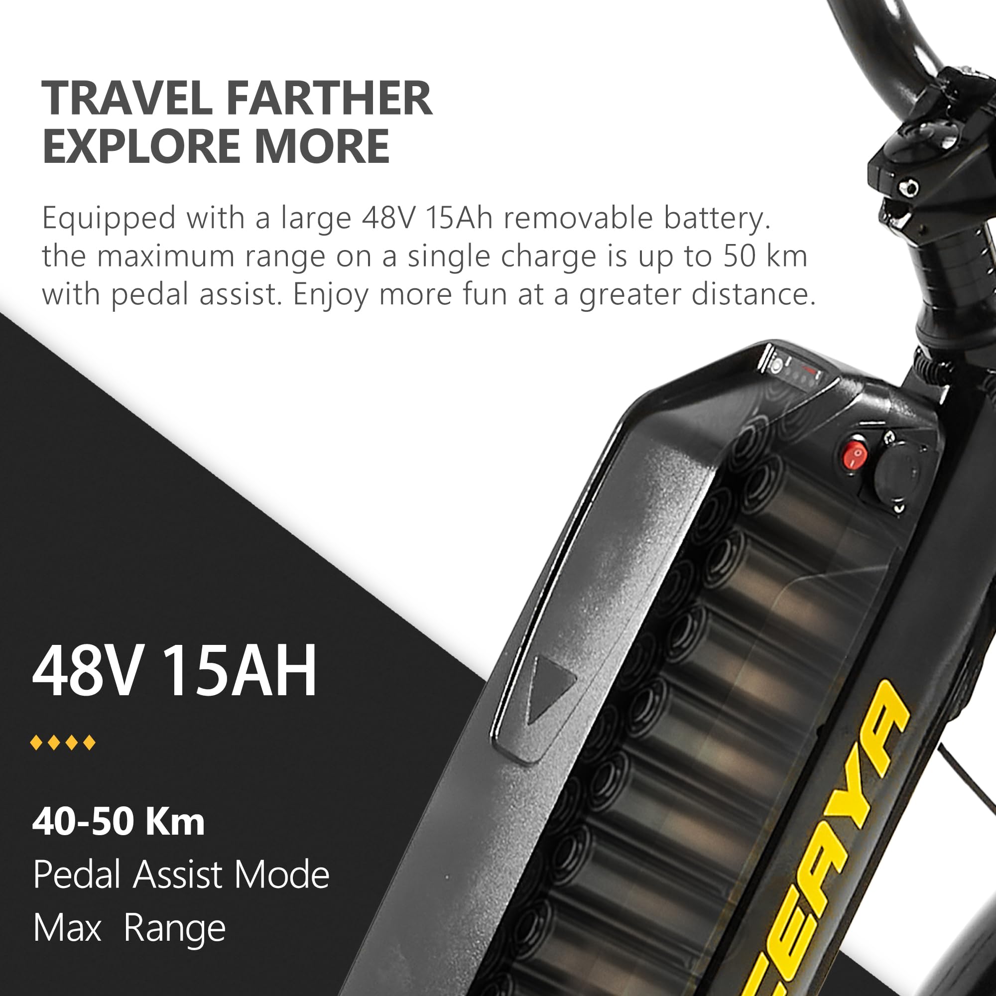 Vélo Électrique,20 Pouces-Vélo électrique de Montagne 48V 15Ah Batterie,Ville E-Bike avec 7 Vitesses, E Bike pour Adulte,Autonomie Jusqu'à 70-80km VTT Électrique