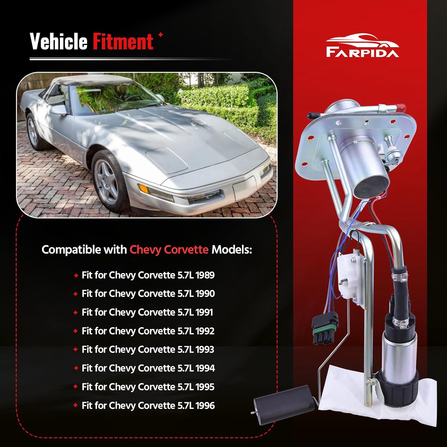 HP10031 25027510 Fuel Pump Assembly fit for Chevy Corvette 5.7L 1989 1990 1991 1992 1993 1994 1995 1996 Replace 19179534, 25116881, E16008, P74074, RE0381P