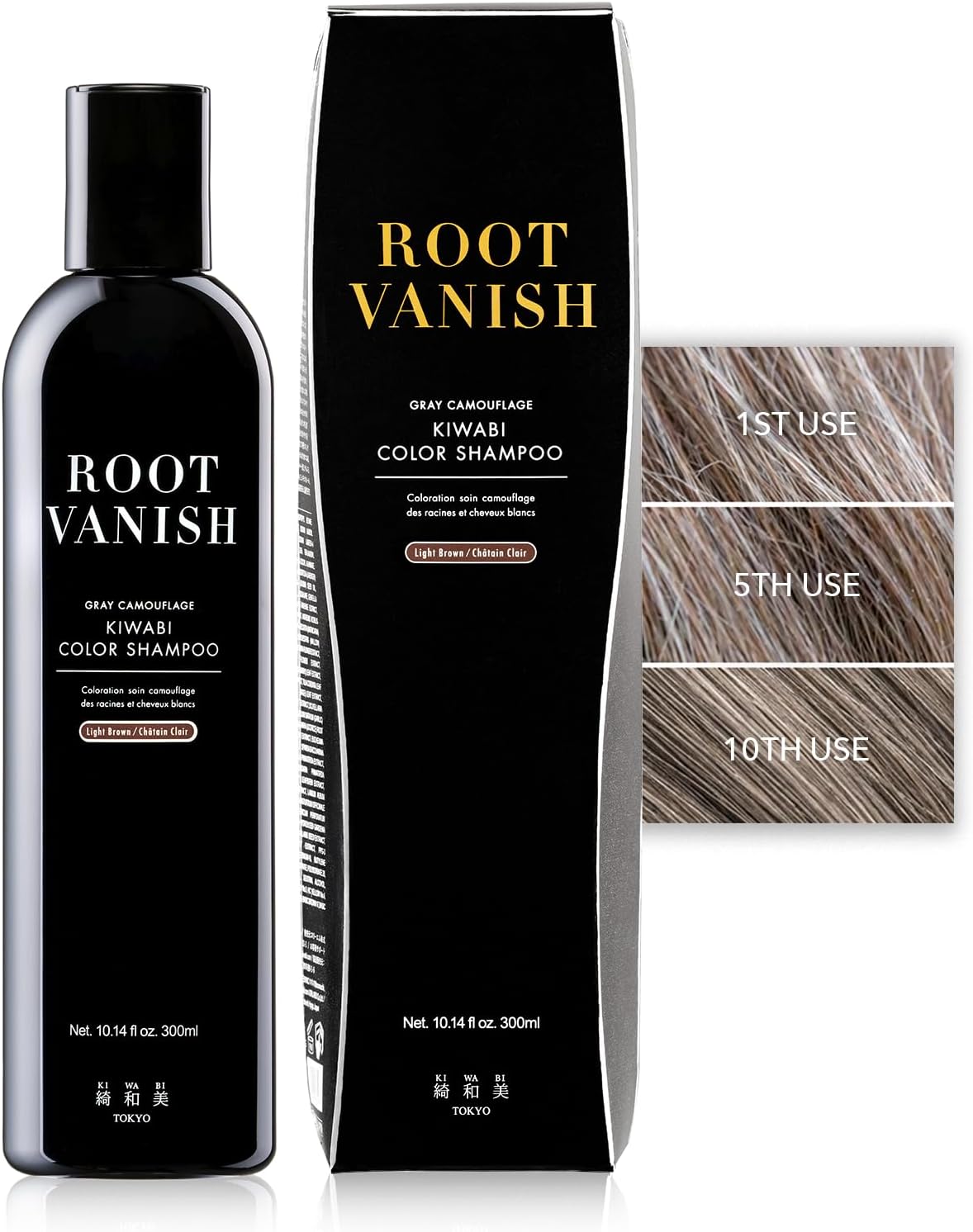 Kiwabi Light Brown Hair Color Shampoo for Gray Coverage, Gradual No Damage | Natural Hair Dye Shampoo for Gray Hair for Women & Men - Gradual Color Depositing Formula - Free of Sulfates, Ammonia & PPD