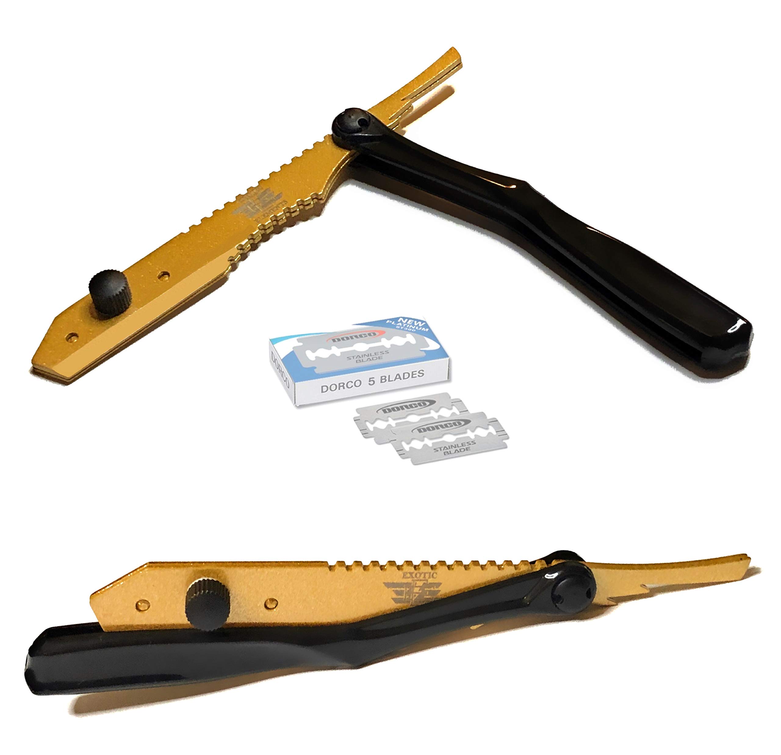 Professional Bone Shaped Handle Exlcusive Design Black and Gold Men's Straight Edge Razor