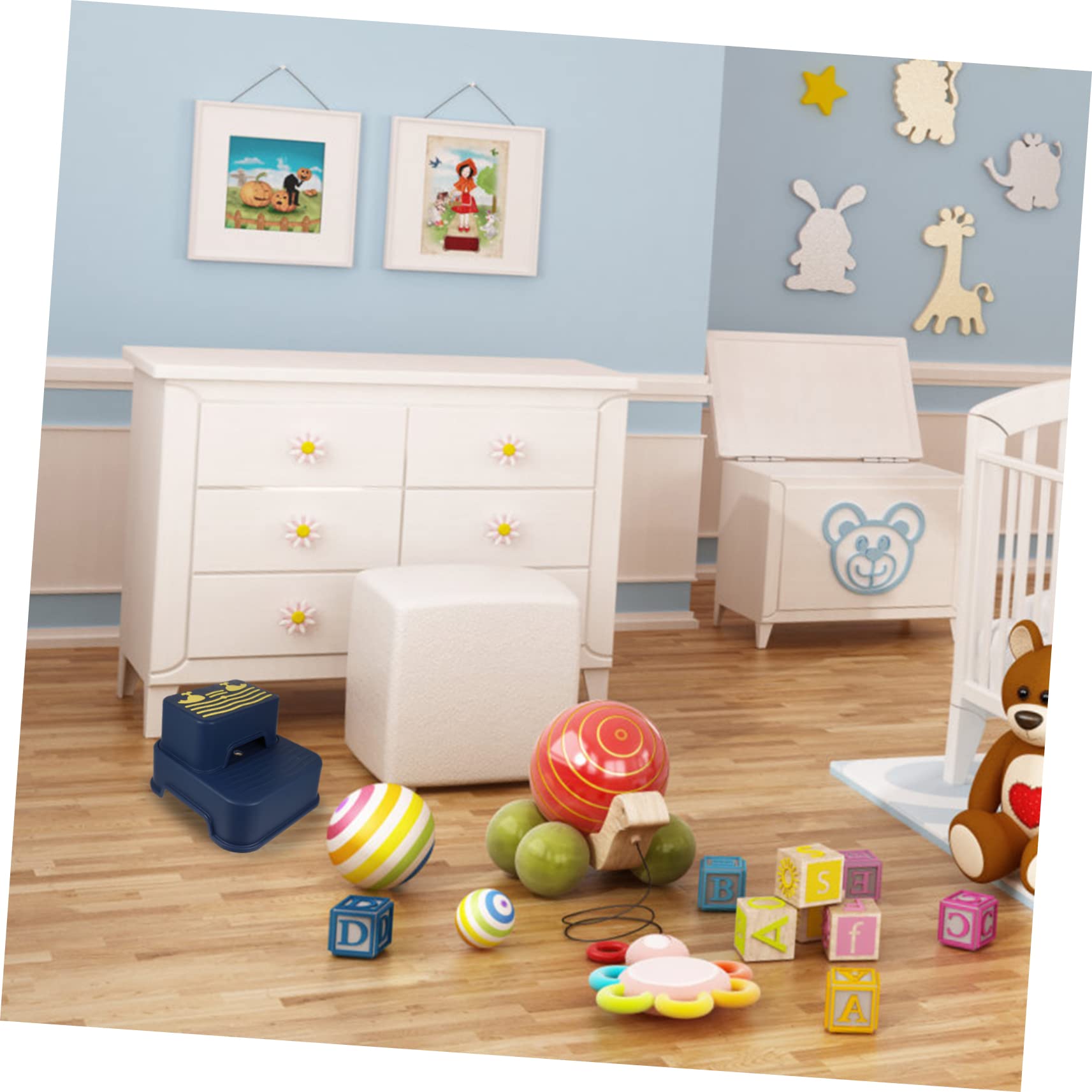 Sgabello a Due Gradini per Bambini, Plastica Blu per Lavabo | Pp e Tpe, Bordi Lisci e Superficie Antiscivolo, per Bagno e Addestramento All'uso del Vasino