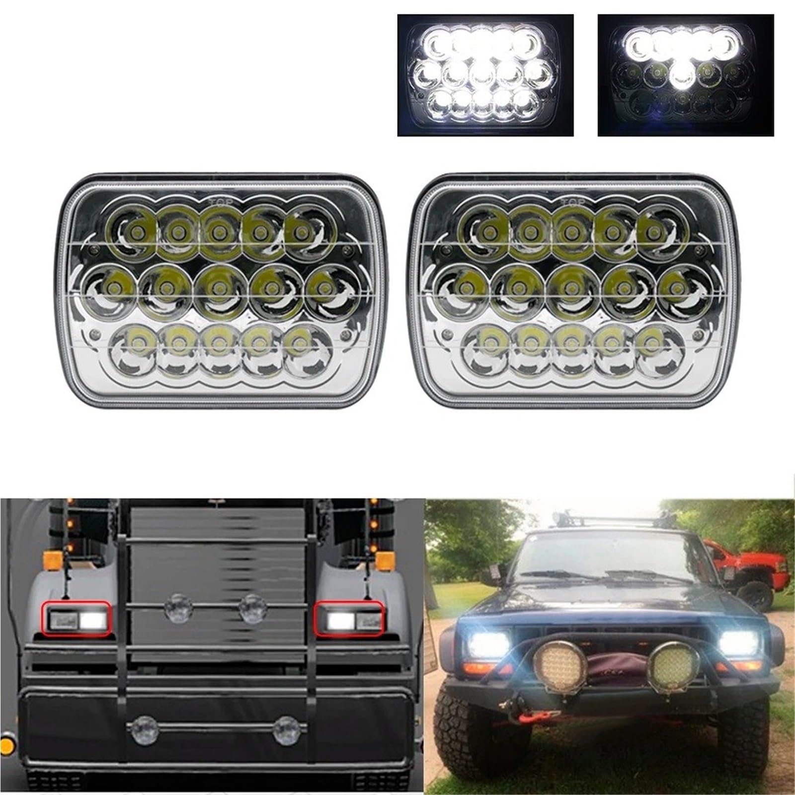 Fari Anteriori Faro Anteriore LED Quadrato 7x6'' 5x7 Pollici Halo Hi-Lo Per Jeep Per Cherokee XJ Per Wrangler YJ Fuoristrada Camion H6054 H5054(1 piece black B)