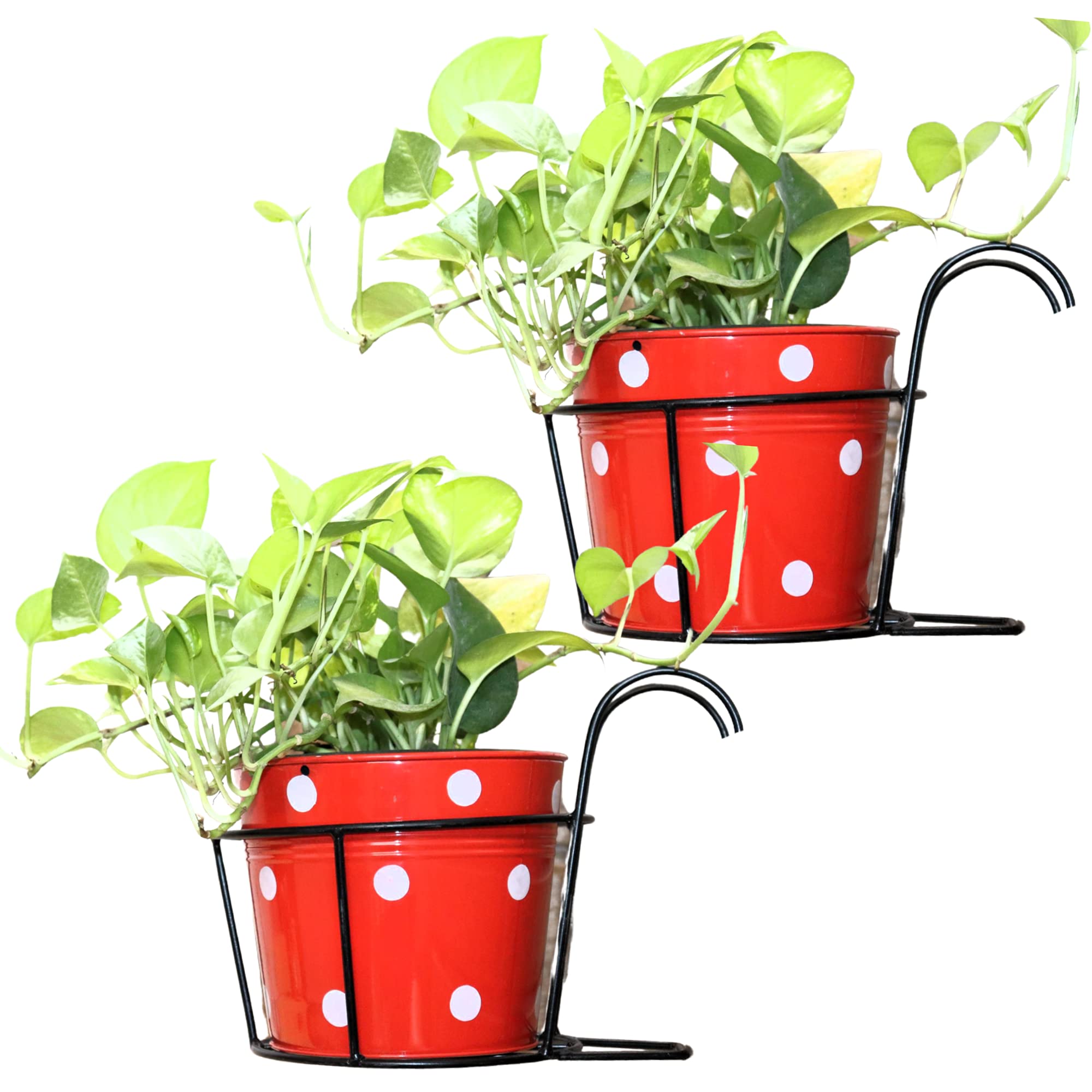 Hanging Flower Pot Holder Railing Potted Plant Stand for Home Balcony Décor, Black, Set of 2