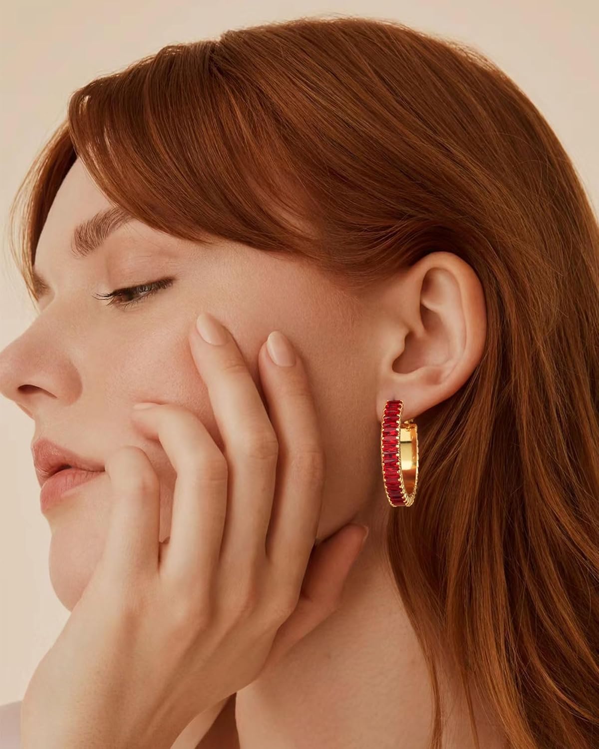 Lourny Gold Crystal Hoop Earrings for Women Trendy, 18K Gold Plated Chunky Big Cubic Zirconia Earrings Hypoallergenic Thick Earrings - Image 3