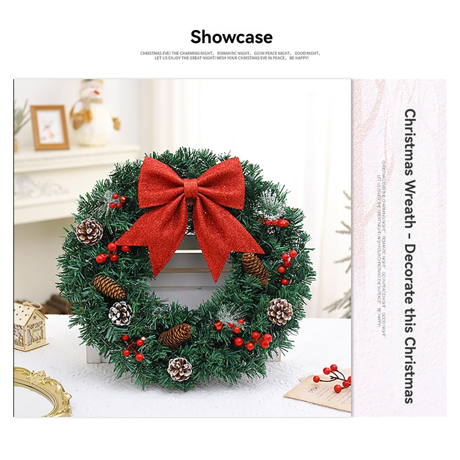 Couronne De Noël 60cm, Couronne De Noël pour Porte D'entrée Couronnes De Porte De Noël avec Lumière LED Cones De Pin Feuilles De Cèdre Couronne Artificiell(50cm)
