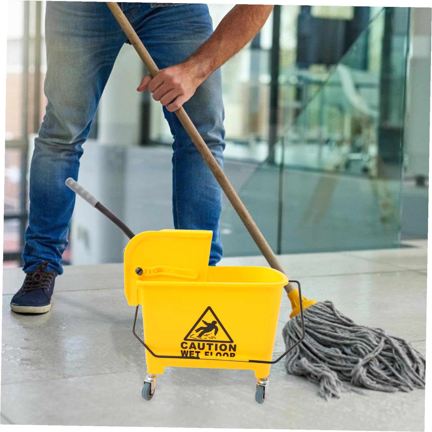 Estructura Dura de PP Ruedas de Plástico Fregona Cubo de 20l y Mango Integrado y 4 Ruedas Giratorias Suaves Color Aleatorio para Limpieza Comercial
