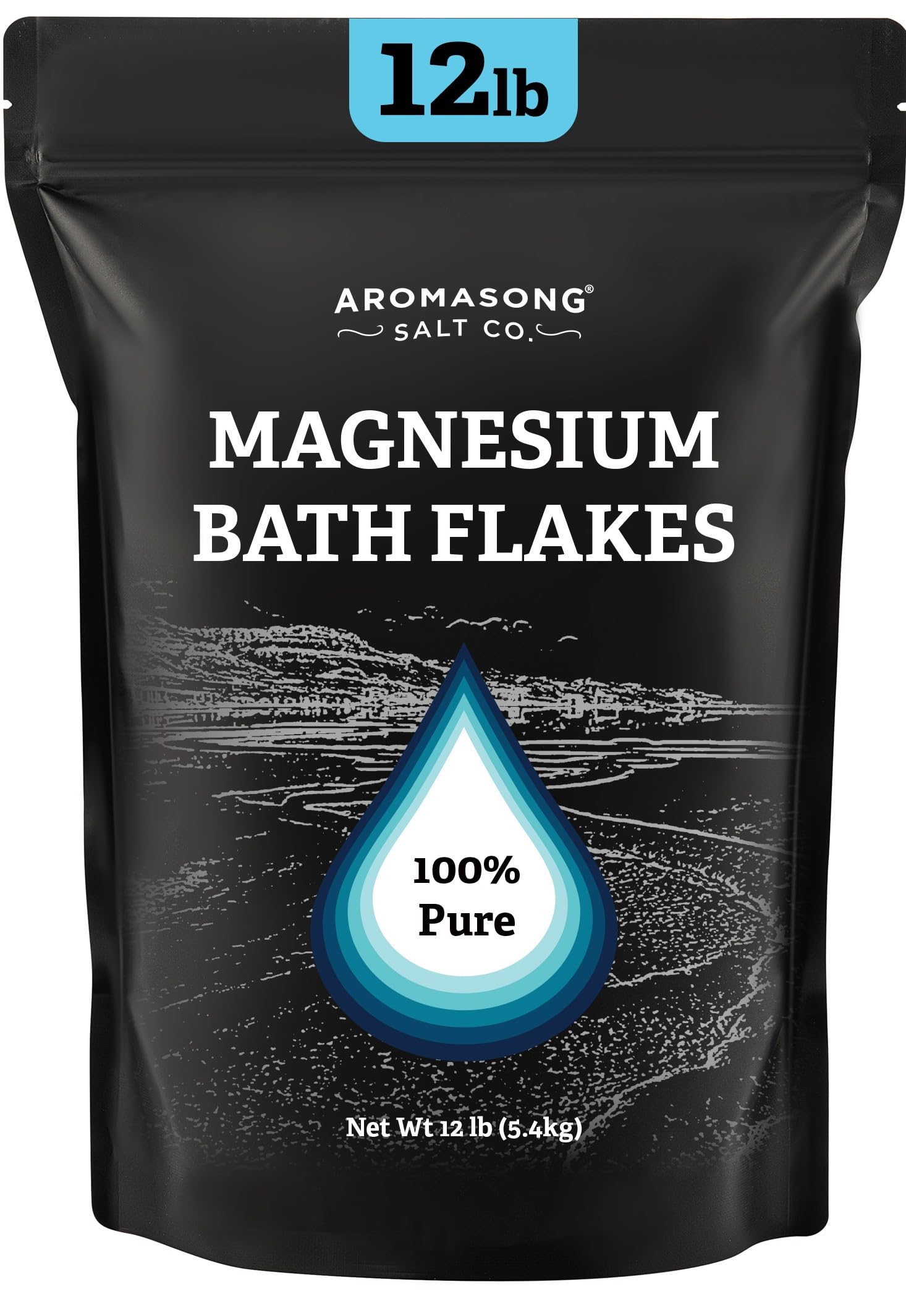 Aromasong Magnesium Flakes from The Dead Sea, 12 LB Resealable Black Bag - Muscle Relaxing Magnesium Chloride Bath Salts Soak for Headaches, Stress & Leg Discomfort