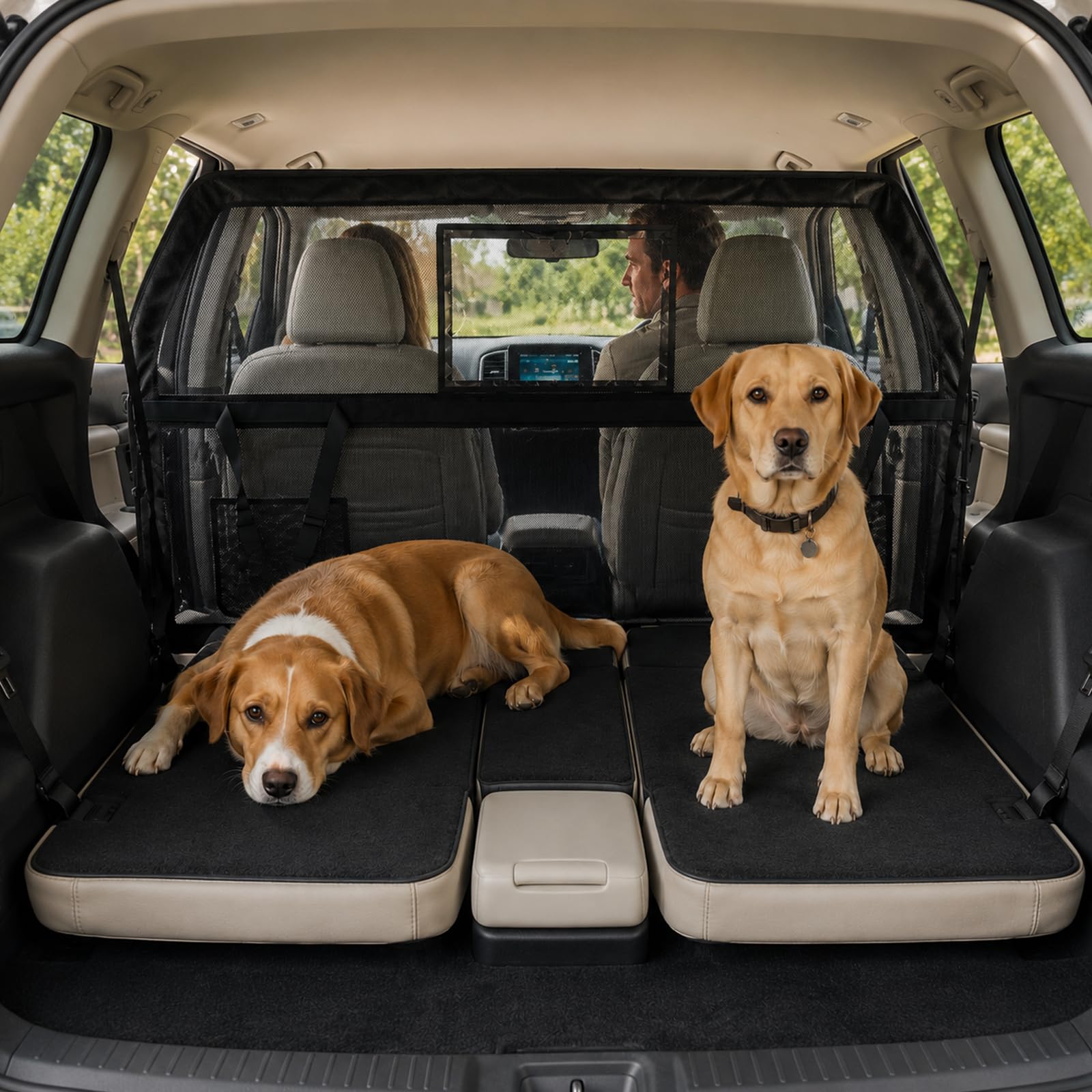 Grille de séparation universelle pour chien - Siège arrière et coffre - 147 cm - Avec fenêtre - Pour grands véhicules tout-terrain, voitures, monospaces et camions - Noir
