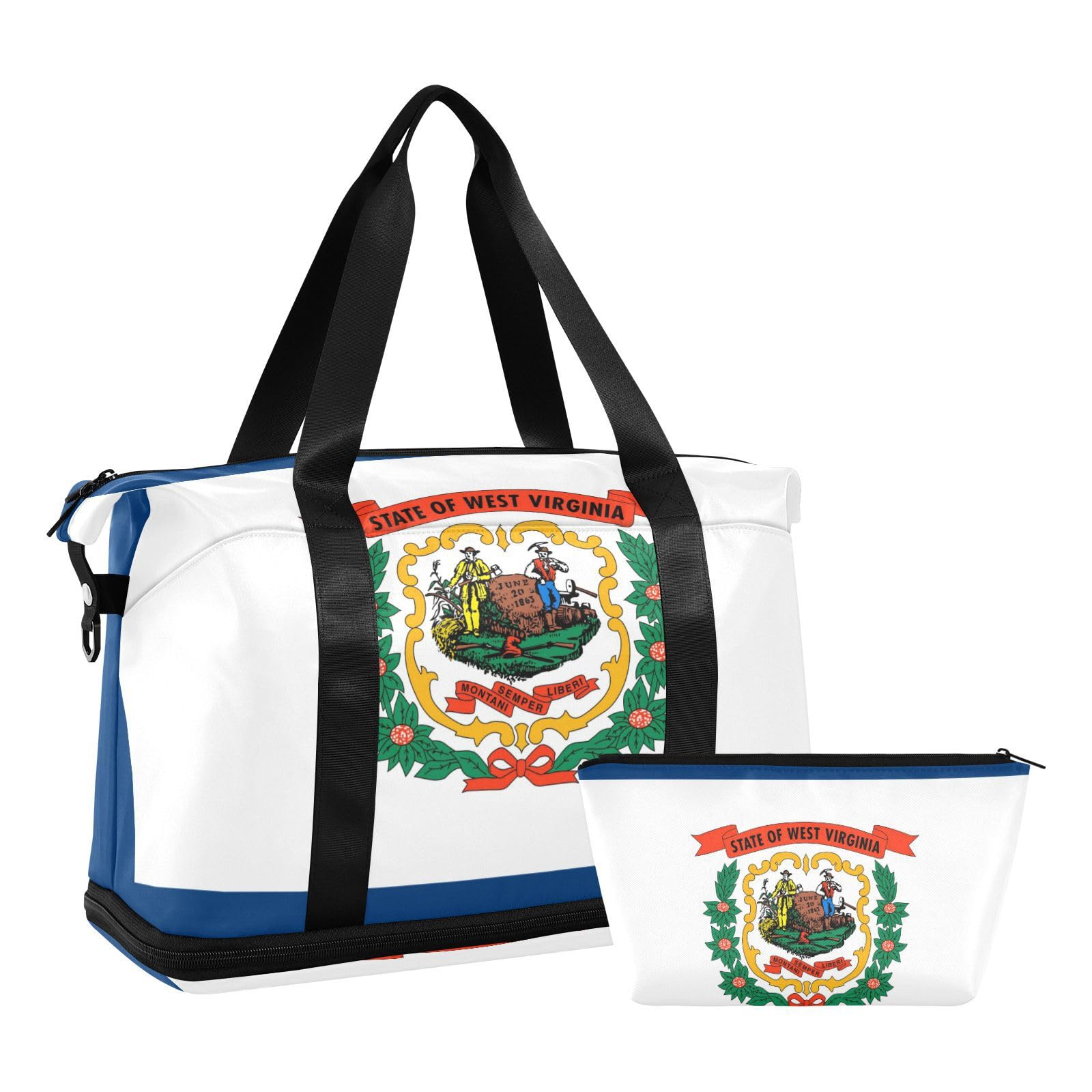 West Virginia State Flag Wv Carry on Weekender Overnight Bag with Wet Pocket Adjustable Strap Gym Sports Carry for Sports Waterproof for men women