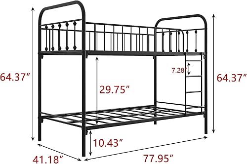 Miniatura 2 de BOFENG Literas de metal de tamaño individual sobre individual con escaleras laterales, marco de cama resistente con barandilla para dormitorio