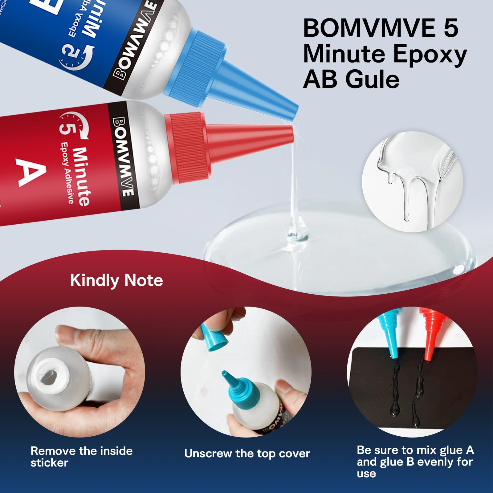 5 Minuti Colla Epossidica, 250ml Colla Bicomponente Epossidica, Colla Bicomponente, Colla Epossidica Bicomponente, Trasparente, Curazione Rapida, per Plastica, Ceramica, Porcellana, Legno