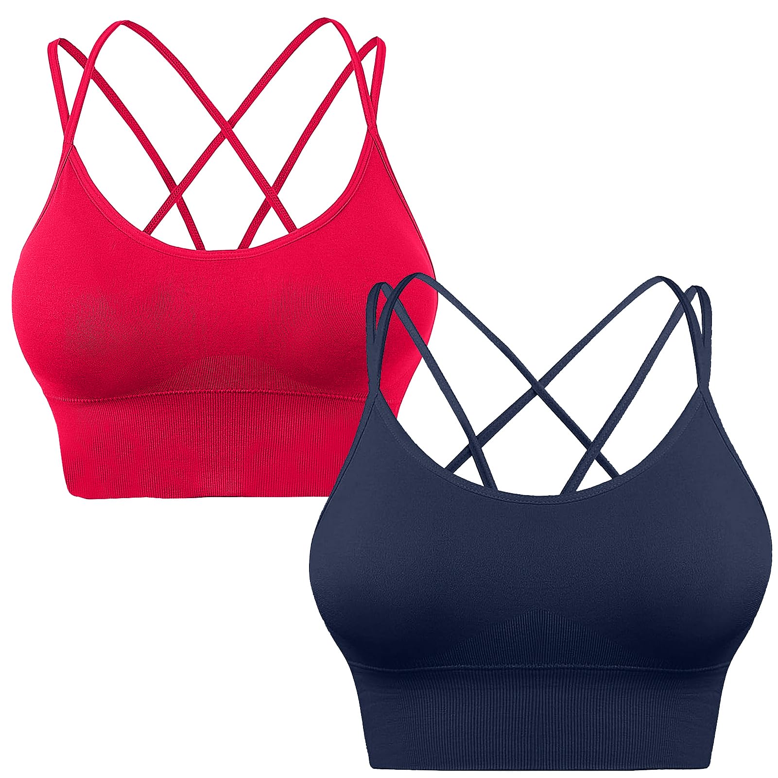 HANERDUN Damen Sport BH Yoga Bra mit Gepolstert Nahtlose Ohne Bügel und gibt Guten Halt Atmungsaktiv Riemchendesign und mittelstarkem für Fitness Lauf Joggen