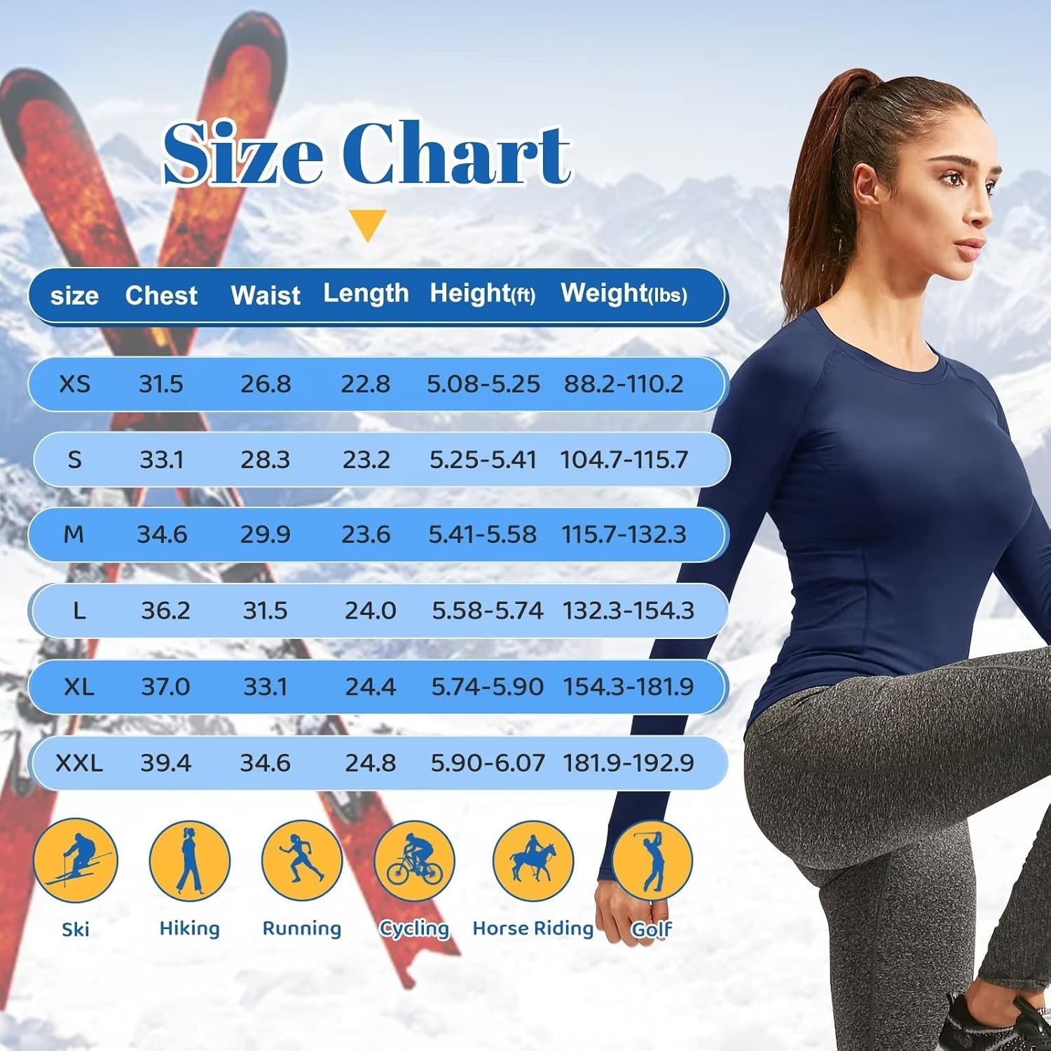 Women Thermal Top Thumbholes Fleece Ski Base Layer UPF 50+ Long Sleeve Compression Shirts Running,Warm,Quick Dry - Image 6