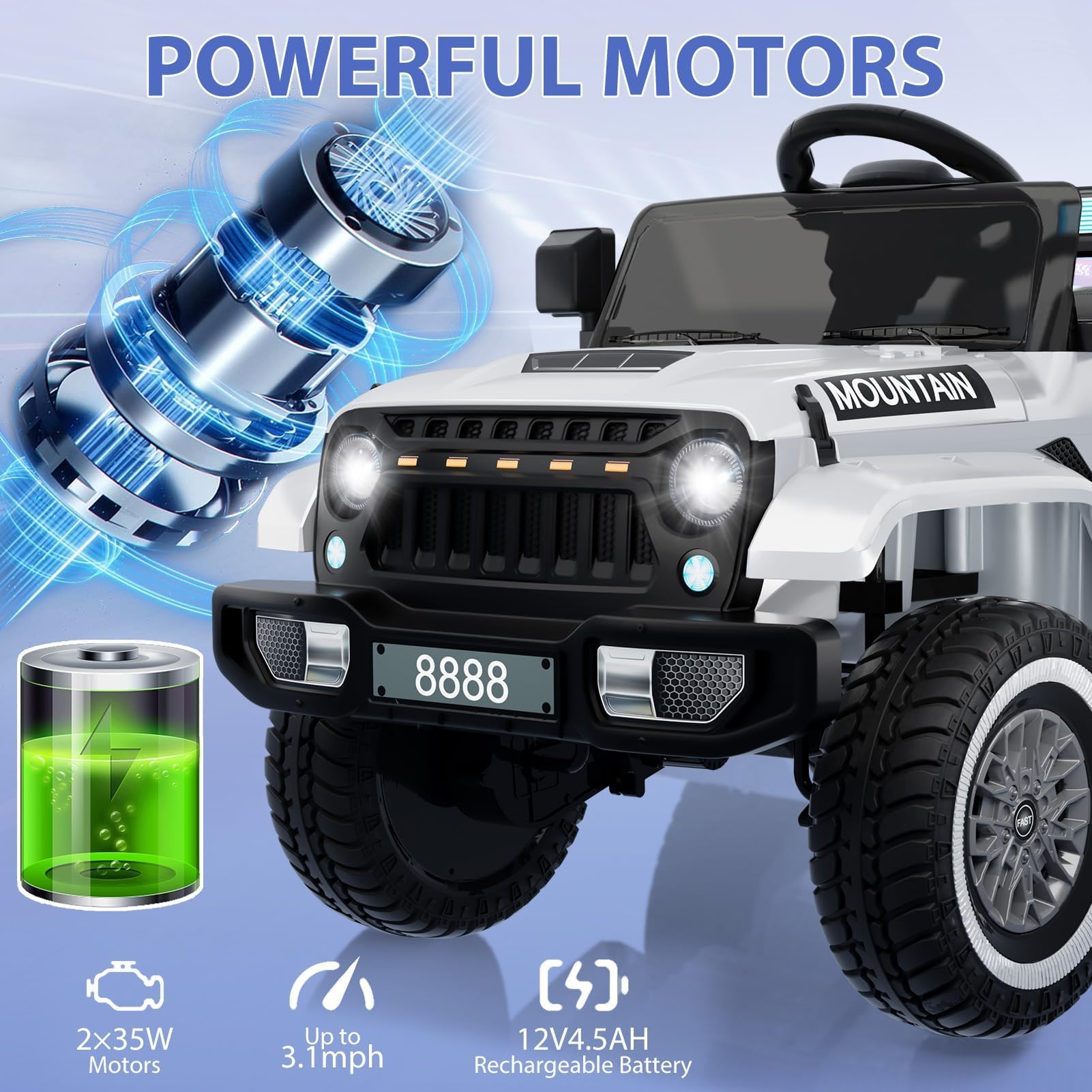 Garvee Macchina Elettrica per Bambini 3+ Anni 12V Fuoristrada Doppio Motore